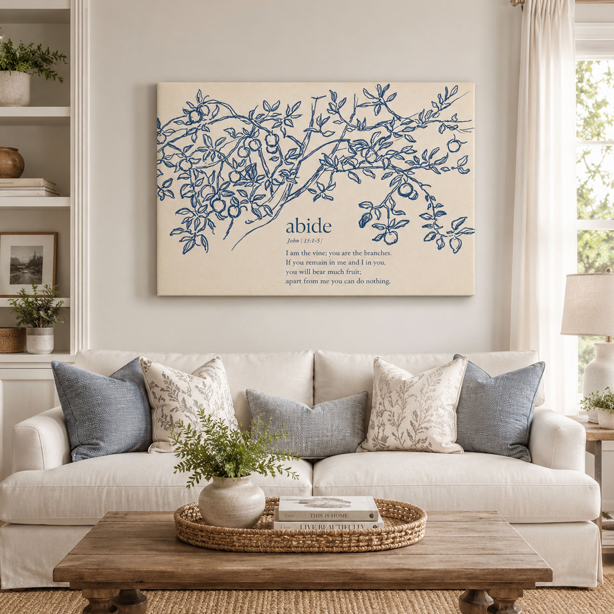 John 15:5 Abide in Me Canvas Print, Christian Home Decor