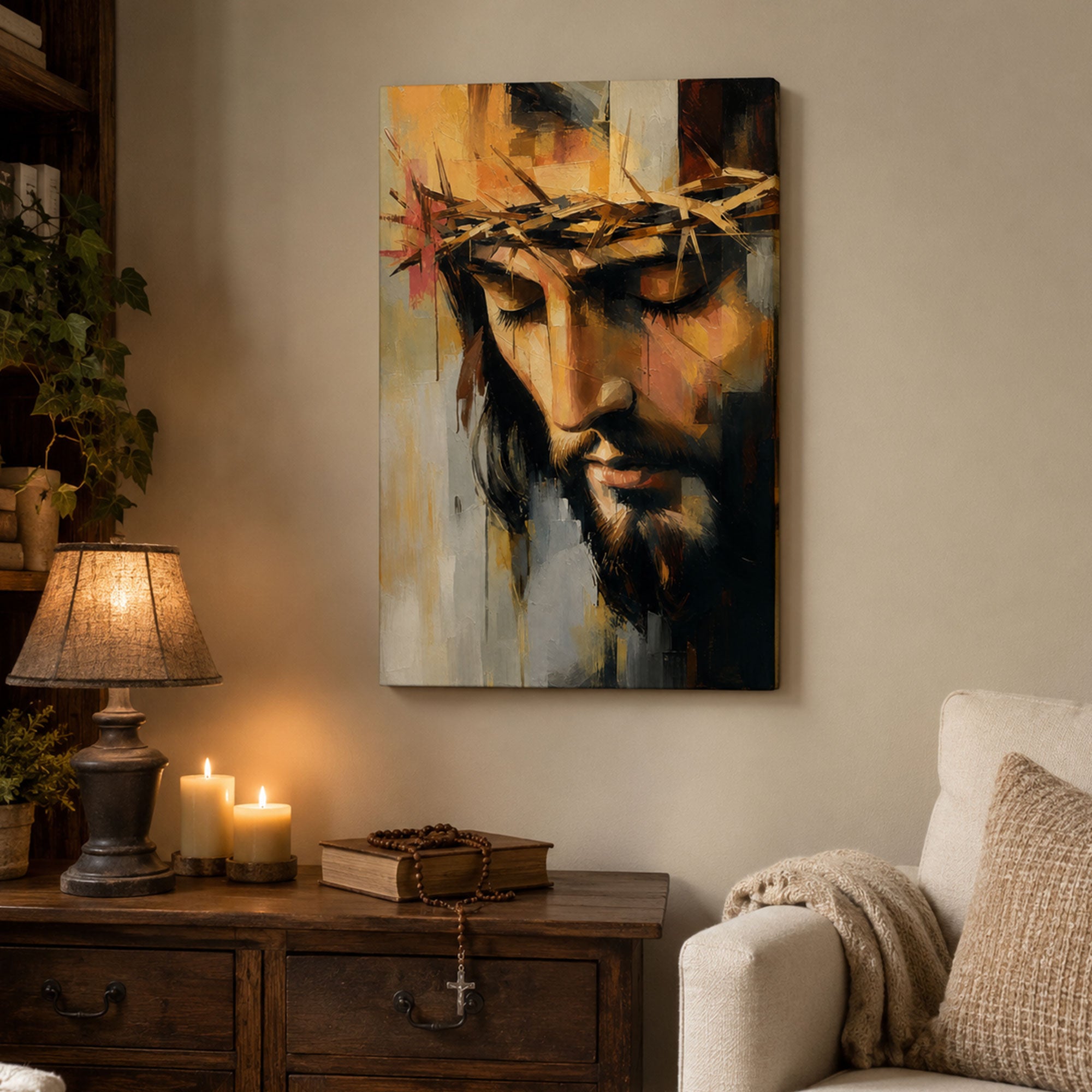 Jesus Crown of Thorns Canvas Print, Christian Wall Decor, Religious Gift for Home