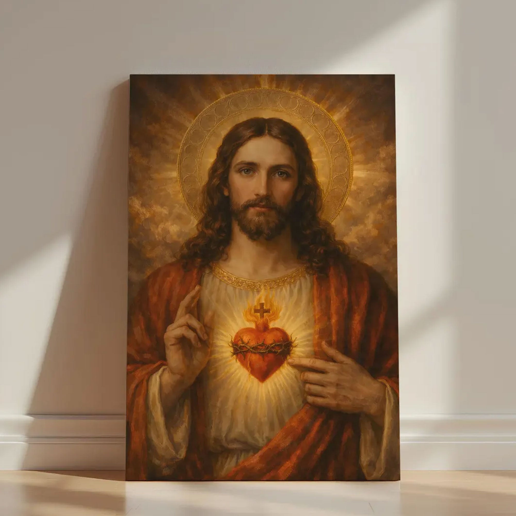 Jesus Sacred Heart Canvas Wall Art, Christian Religious Decor, Catholic Faith Home Decoration