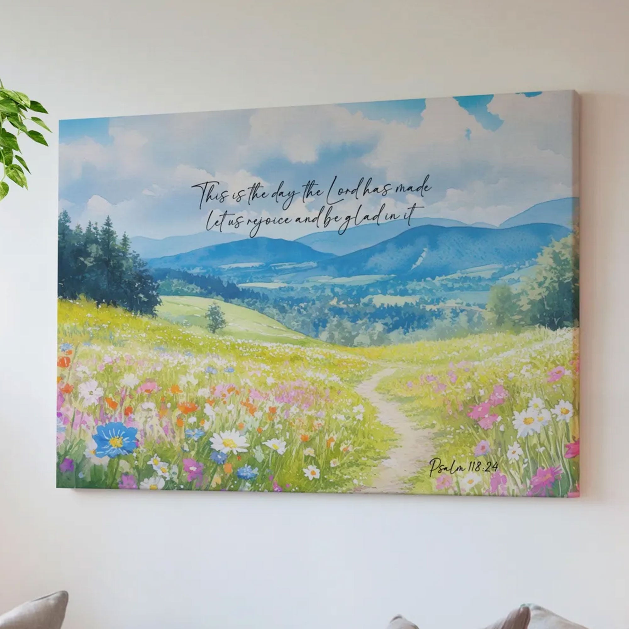 Psalm 118:24 Wildflower Canvas Print, This Is The Day The Lord Has Made Scripture Wall Art, Christian Home Decor, Godly Wedding Gift, Inspirational Faith Artwork