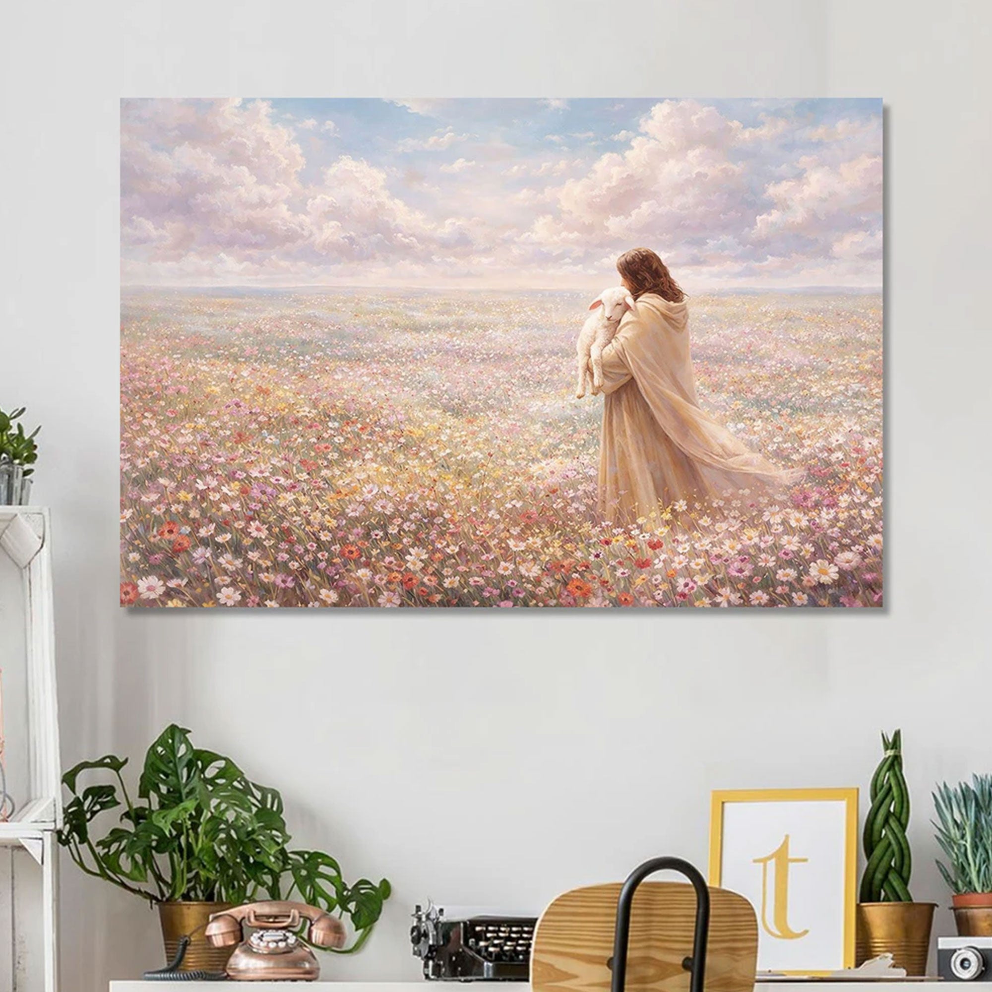 Jesus and Lamb Canvas Print, Christian Wall Art, Good Shepherd Faith Decor, Spiritual Religious Artwork