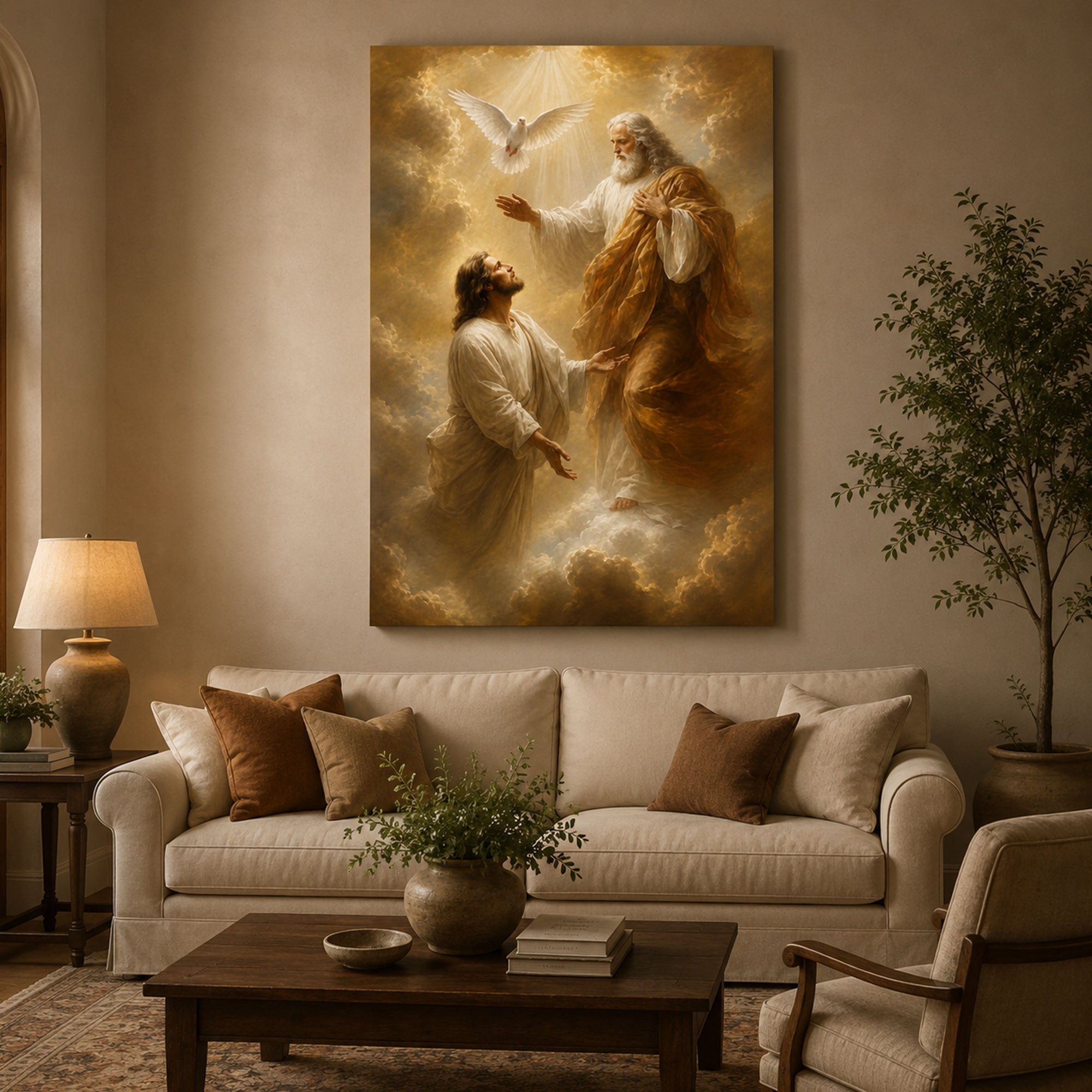Holy Trinity Canvas Print, God the Father Jesus and Holy Spirit Christian Wall Art, Catholic Faith Home Decor