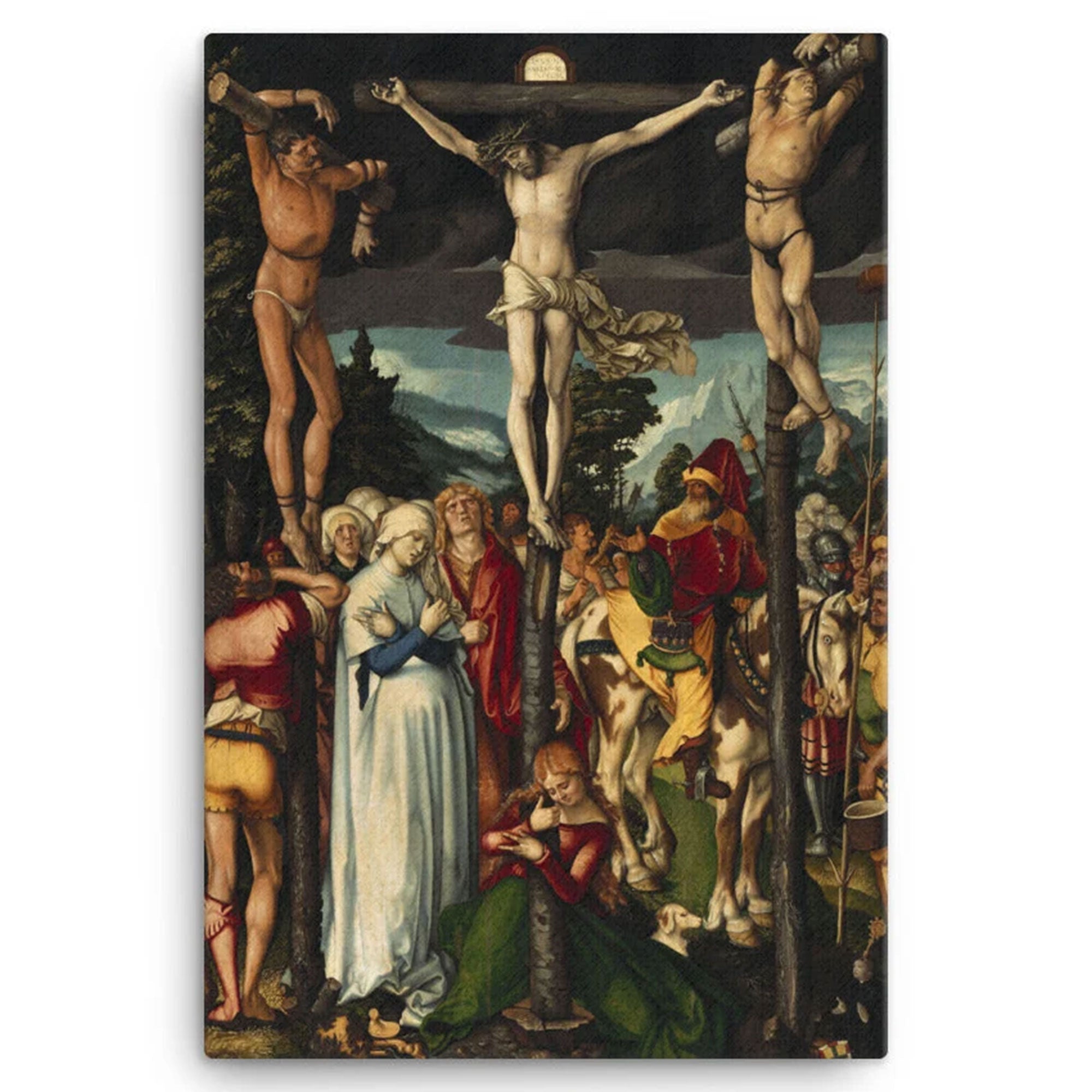 The Crucifixion of Christ Canvas Print, Jesus on the Cross with Mary and Disciples Wall Art, Renaissance Religious Painting, Christian Faith Decor, Inspirational Gift