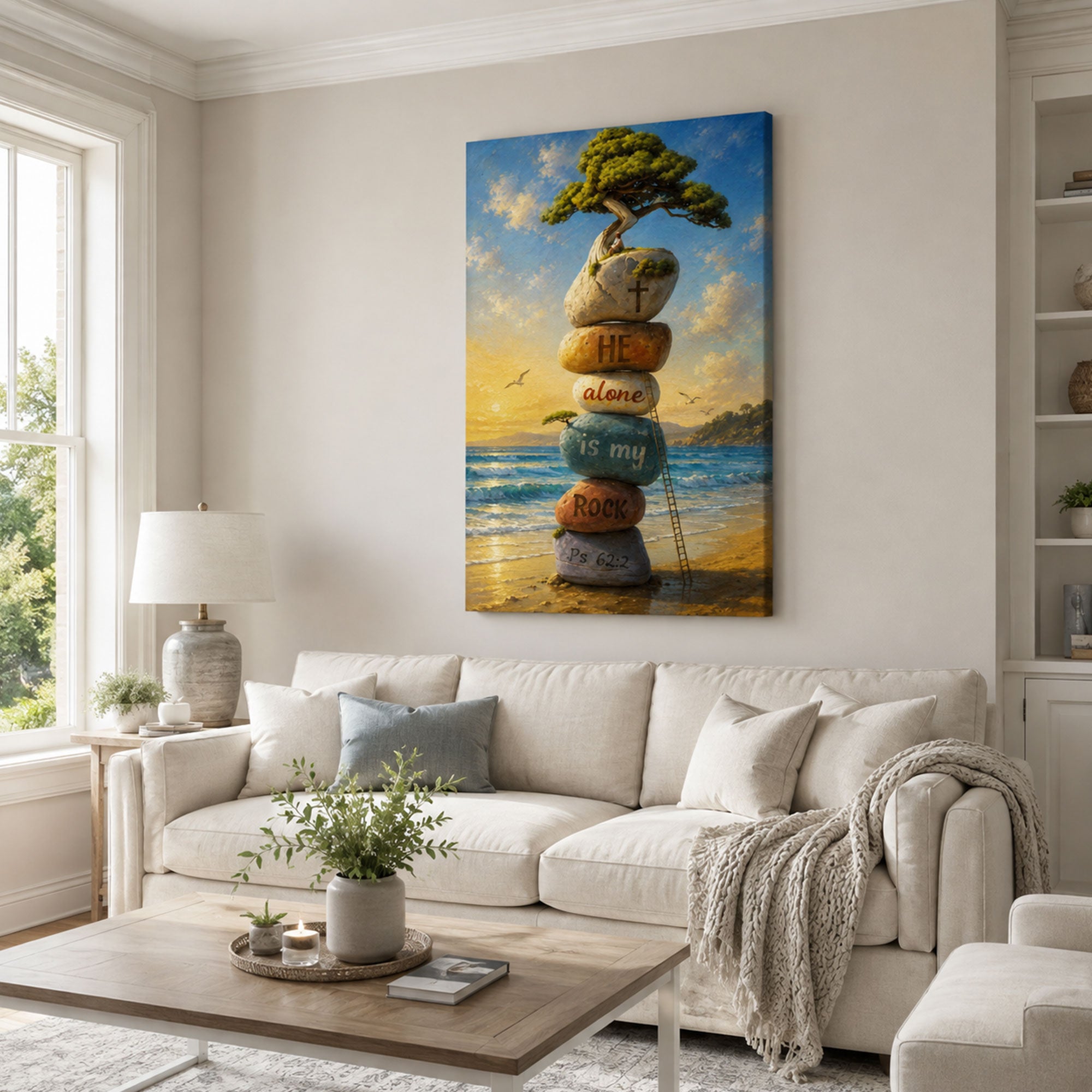 He Alone Is My Rock Canvas Print, Psalm 62:2 Christian Wall Decor, Faith and Strength Gift
