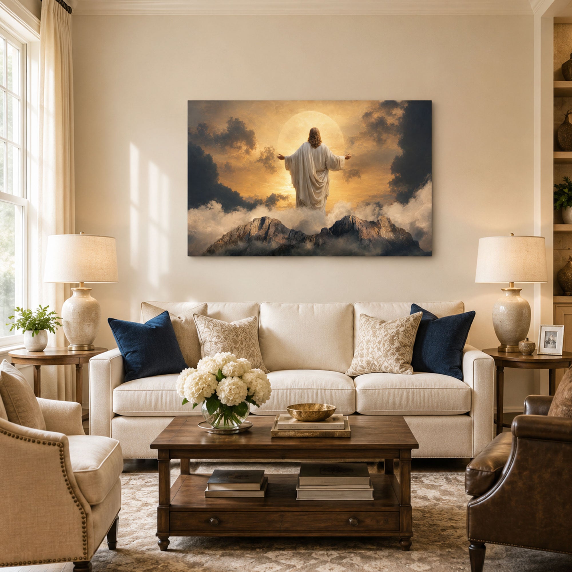 Jesus Above the Mountains Canvas Print, Christian Home Decor