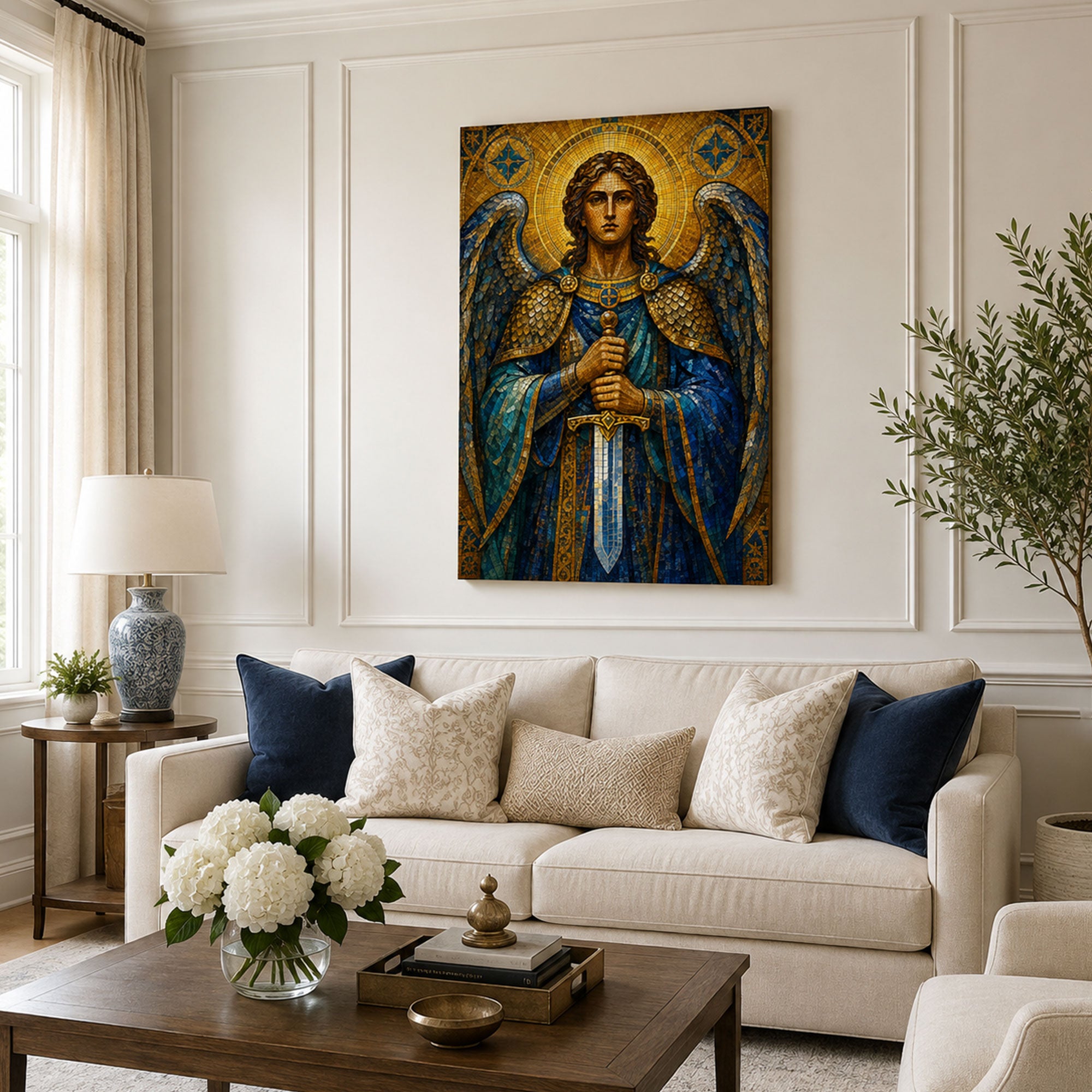 Saint Michael with Sword Canvas Print, Catholic Christian Home Decor, Religious Gift
