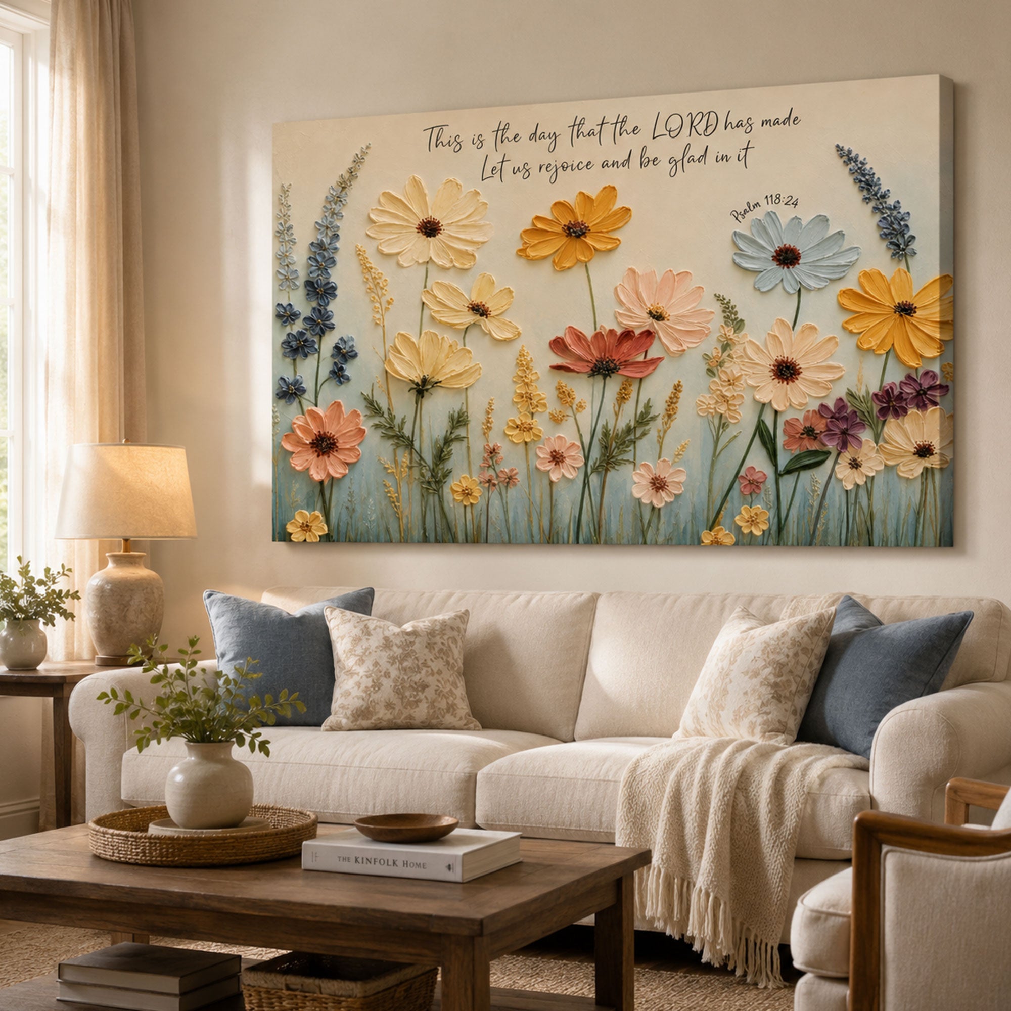 This Is the Day Psalm 118:24 Canvas Print, Floral Christian Scripture Wall Art, Joyful Faith Home Decor