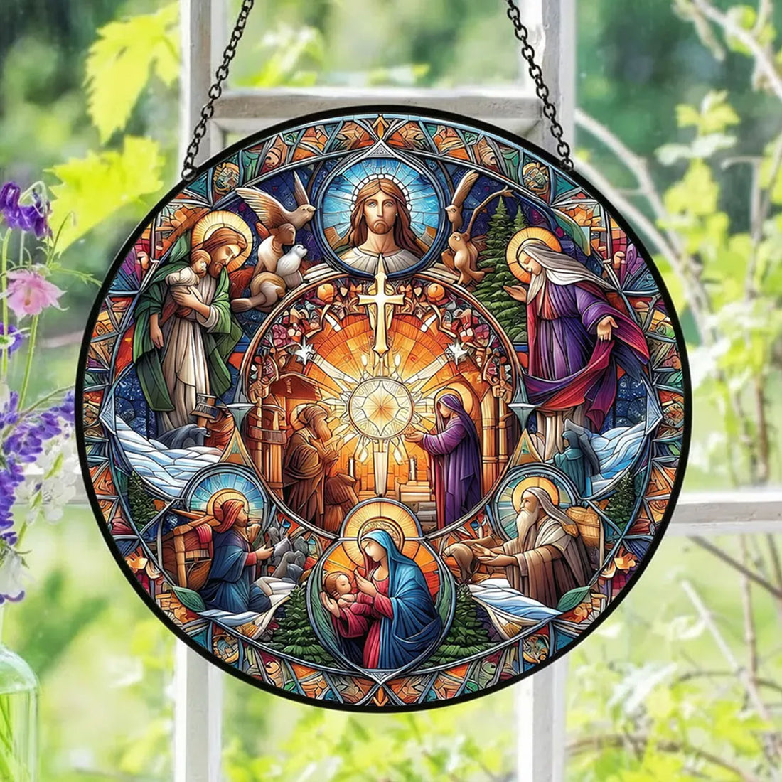Holy Eucharist Jesus and Mary Suncatcher, Catholic Saints Window Hanging, Christian Faith Gift