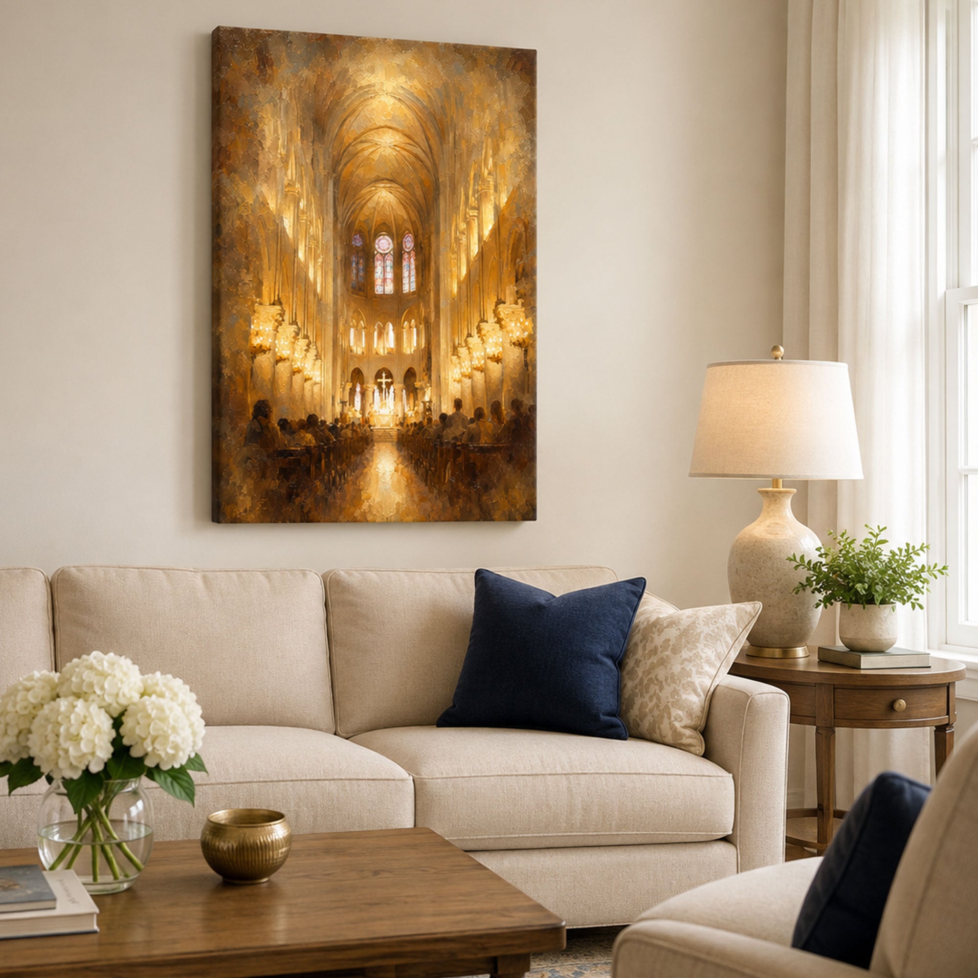 Catholic Church Interior Canvas Print, House of God Christian Wall Decor, Sacred Faith Gift