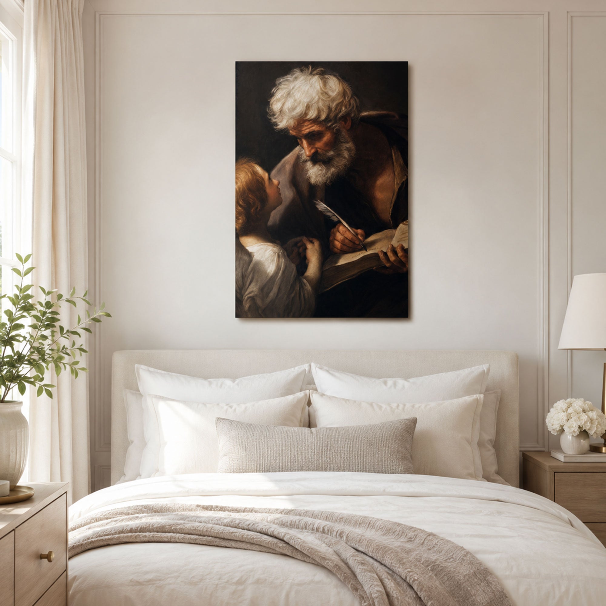 Saint Matthew and Angel Canvas Print, Gospel Writer Catholic Wall Decor, Christian Faith Gift