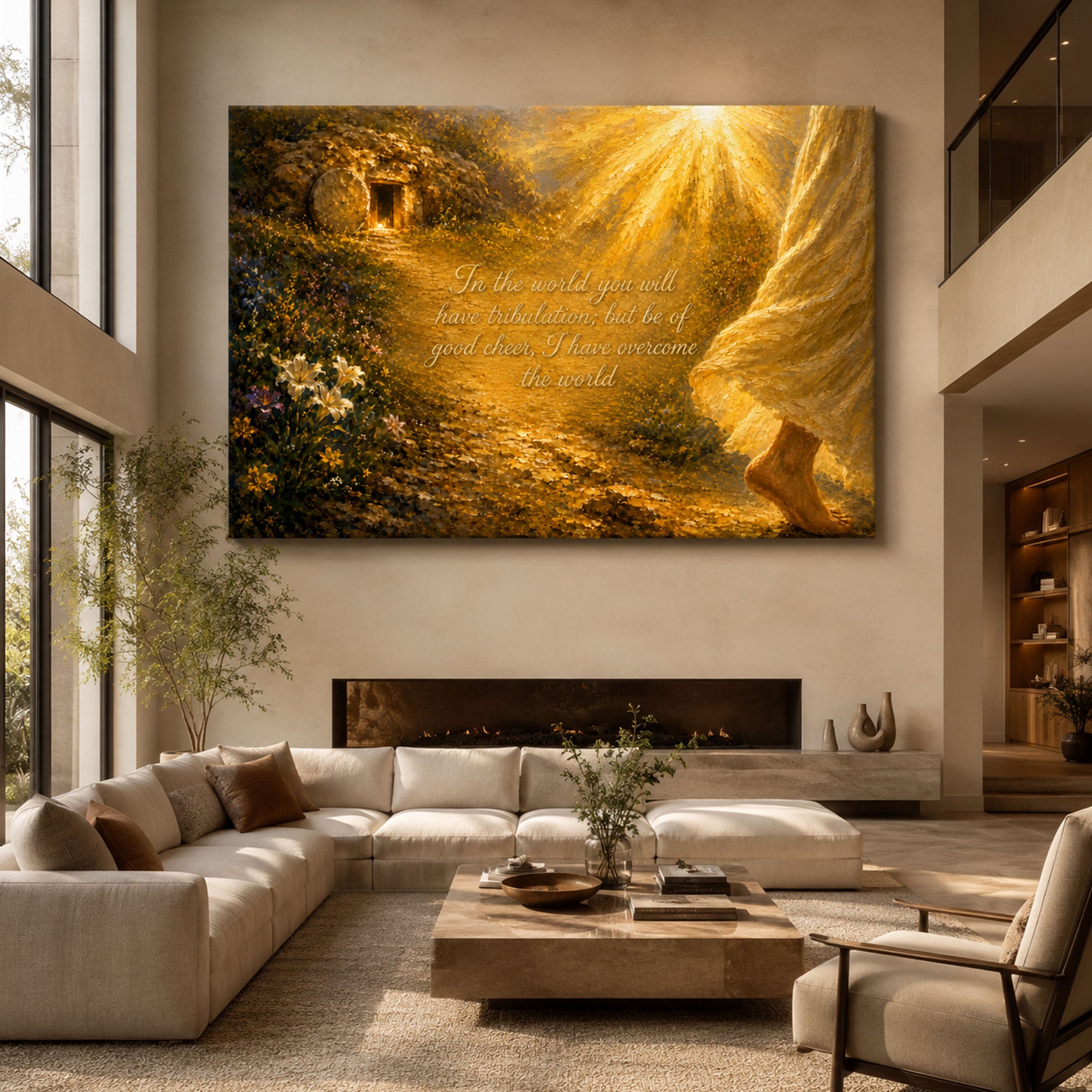 Impasto Jesus Resurrection Canvas Print, Inspirational Christian Scripture Wall Art, Golden Light Faith Decor