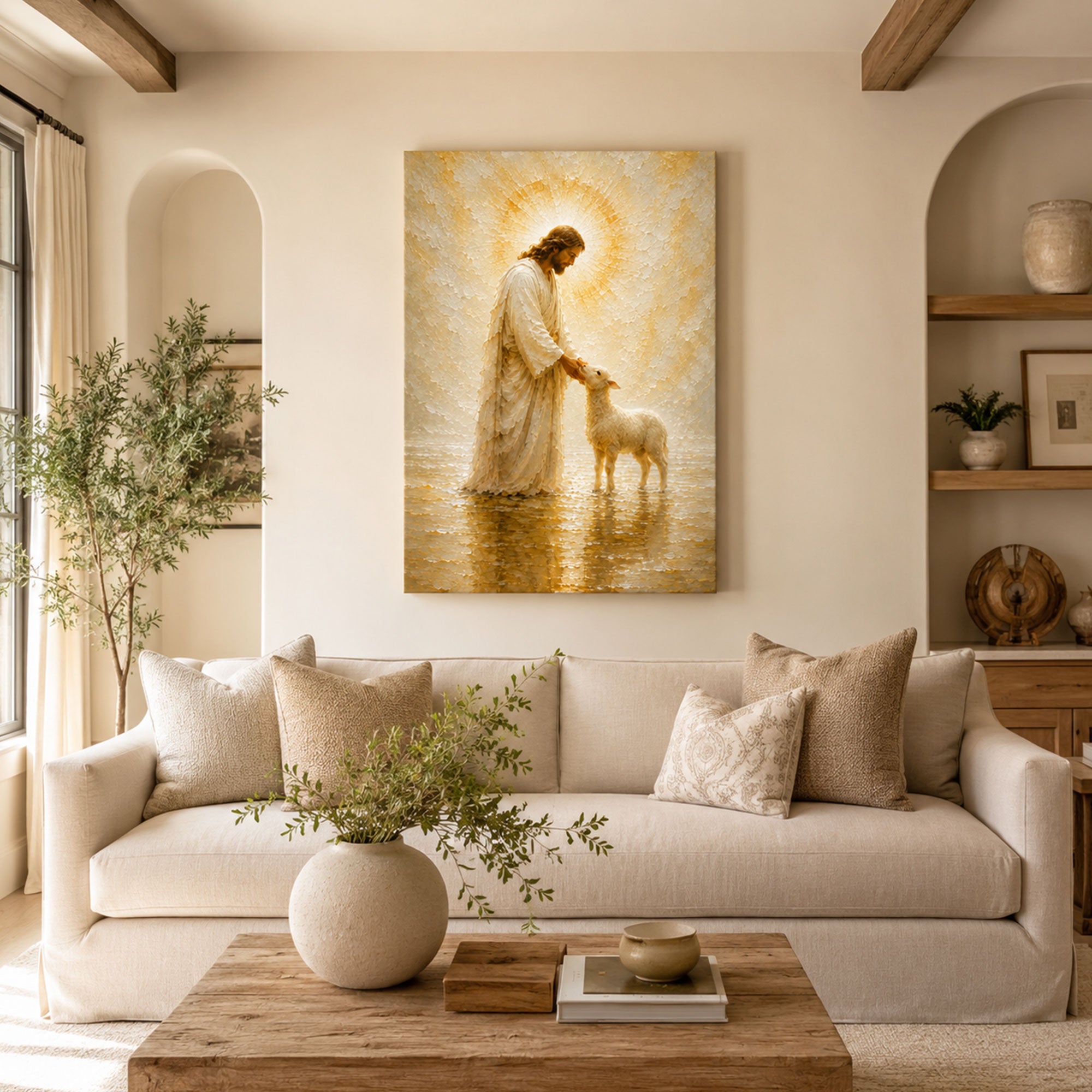 Jesus and the Lost Lamb Canvas Print, He Left the 99 Christian Wall Decor, Faith Gift
