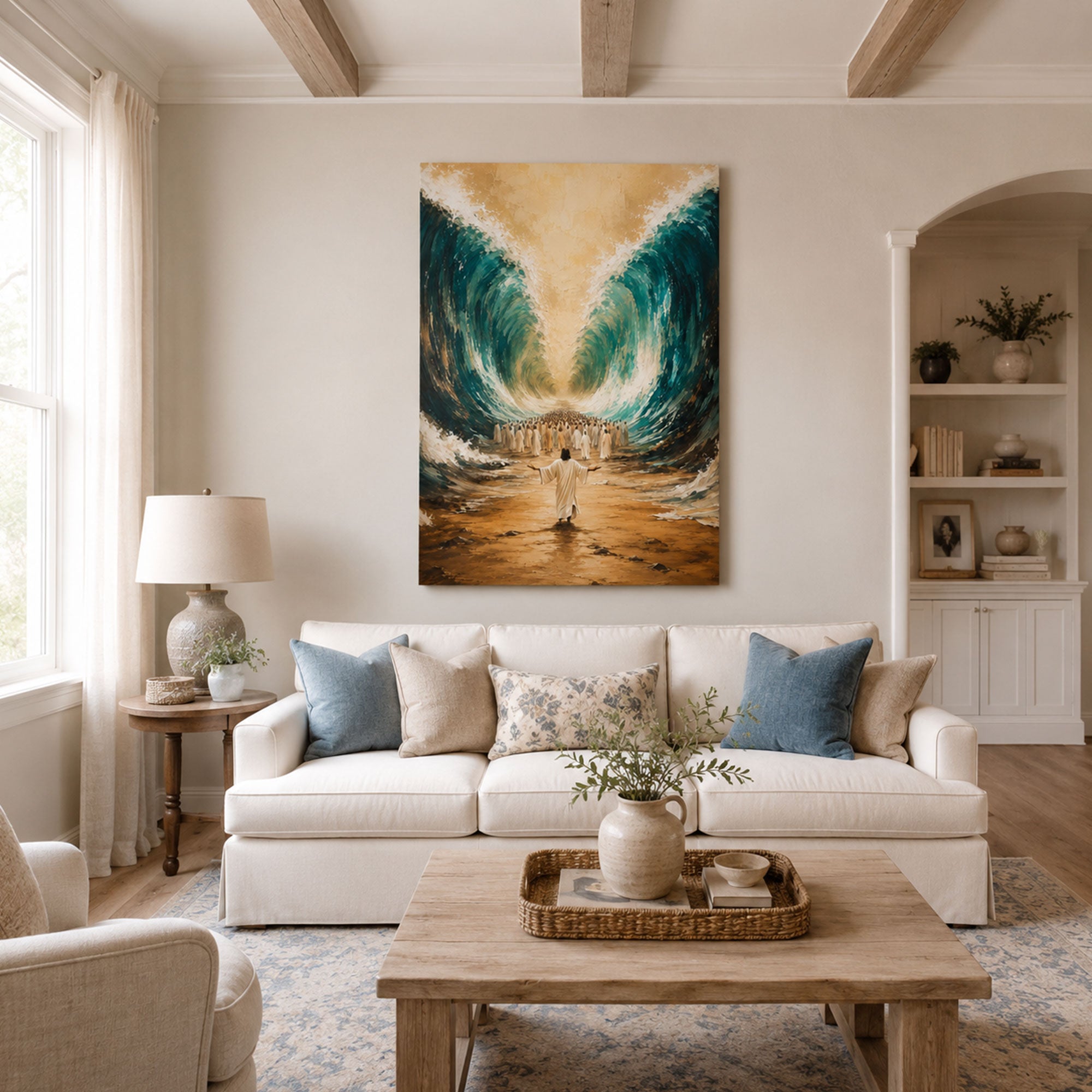 Moses Parting the Red Sea Canvas Print, Biblical Christian Wall Art, Exodus Faith Home Decor