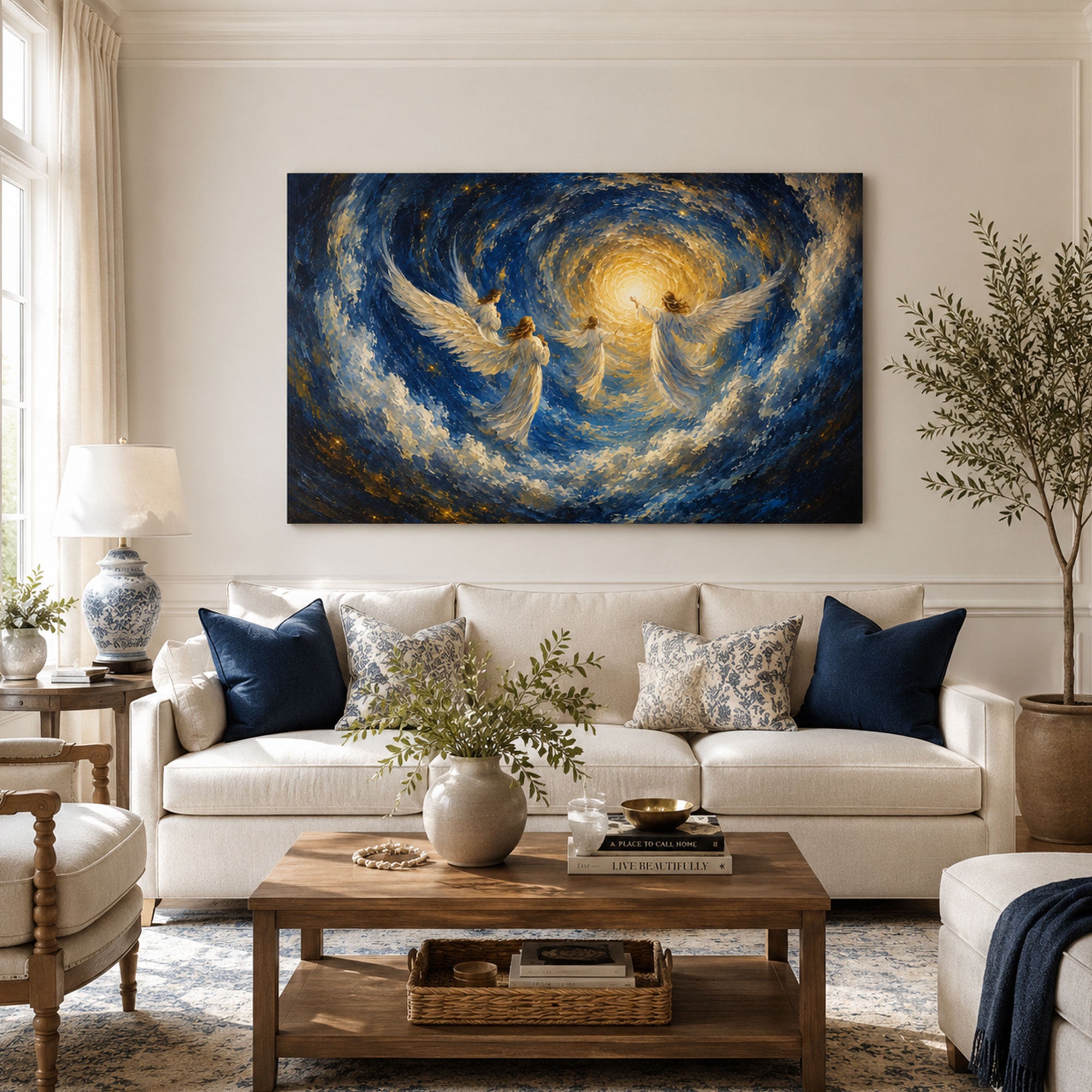 Angels Ascending Toward Heaven Canvas Print, Christian Home Decor