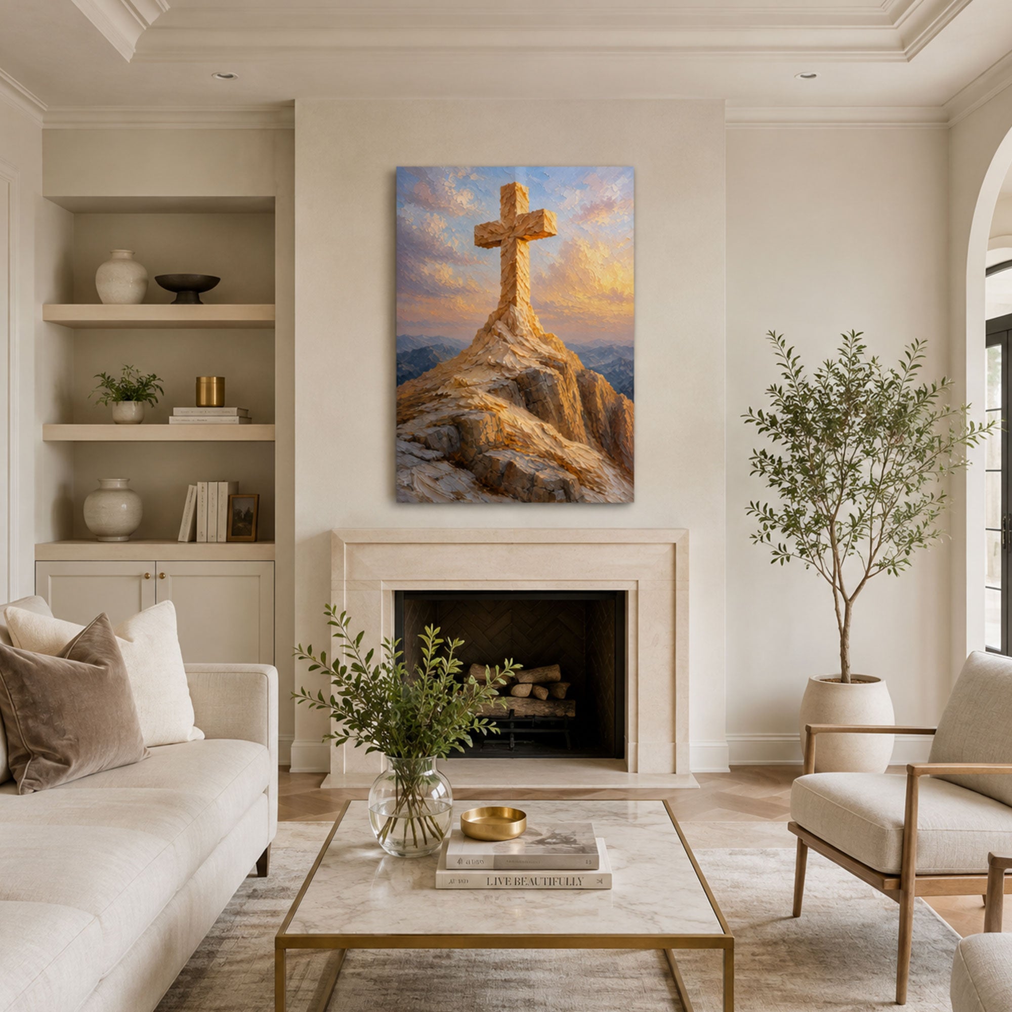 Cross on the Mountain Canvas Print, Christian Wall Decor, Faith Gift for Home