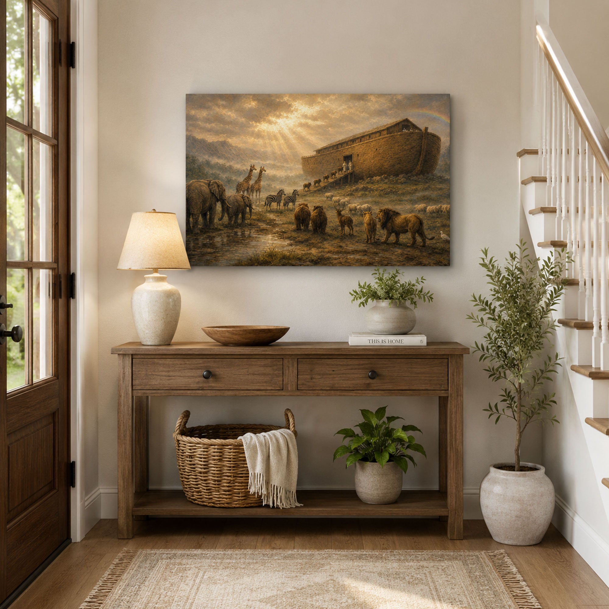 Noah’s Ark Panoramic Canvas Print, Bible Story Christian Wall Art, Faith Home Decor Gift