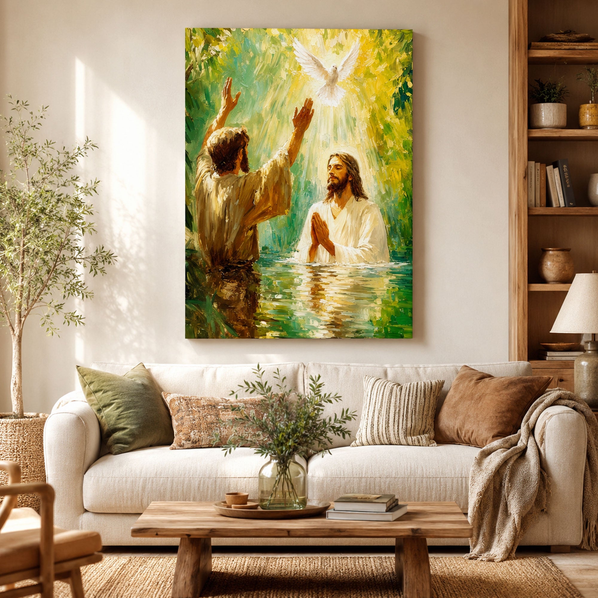 Baptism of Jesus Canvas Print, Catholic Christian Wall Art, Faith Home Decor Gift