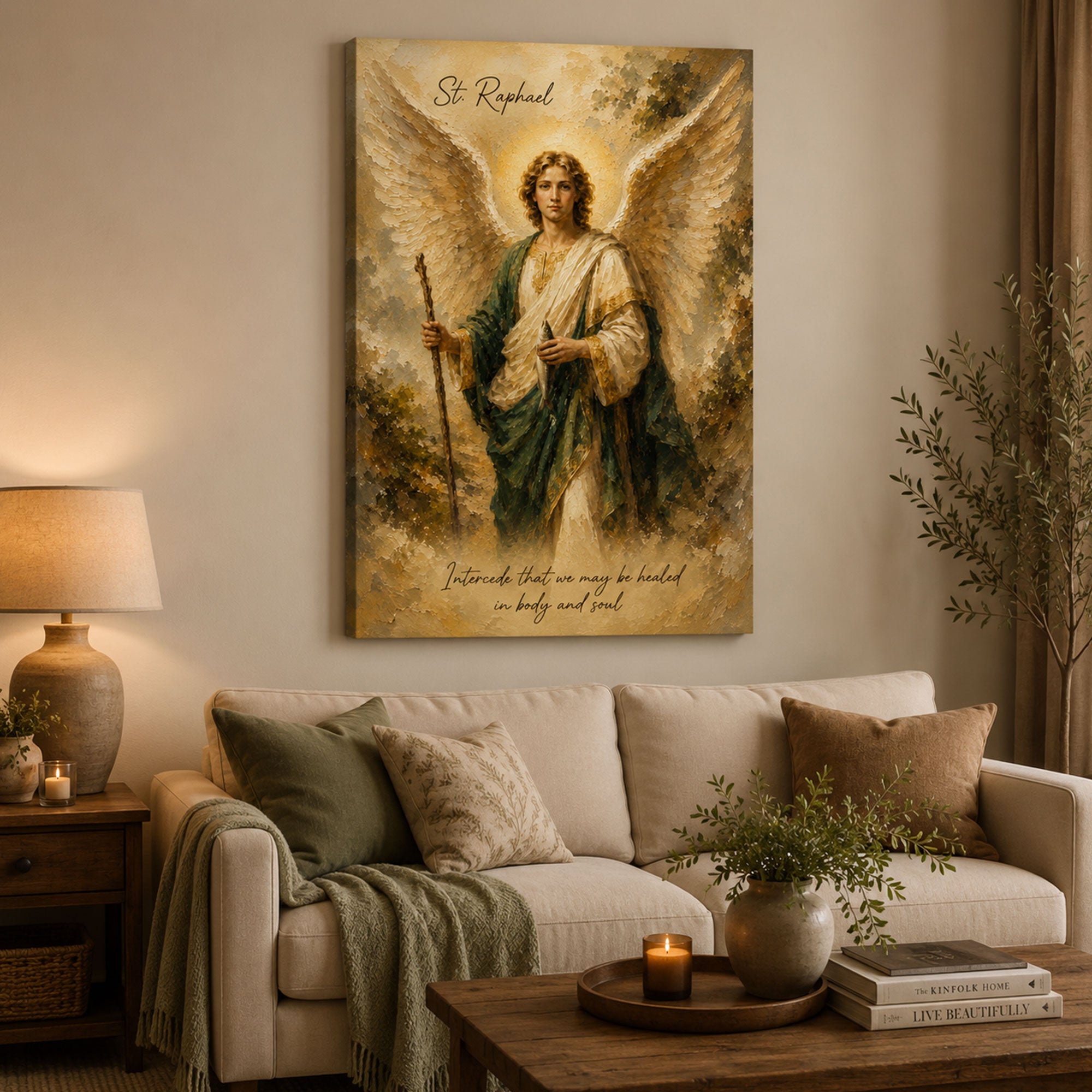 St. Raphael Healing Prayer Canvas Print, Catholic Archangel Wall Art, Faith Home Decor Gift