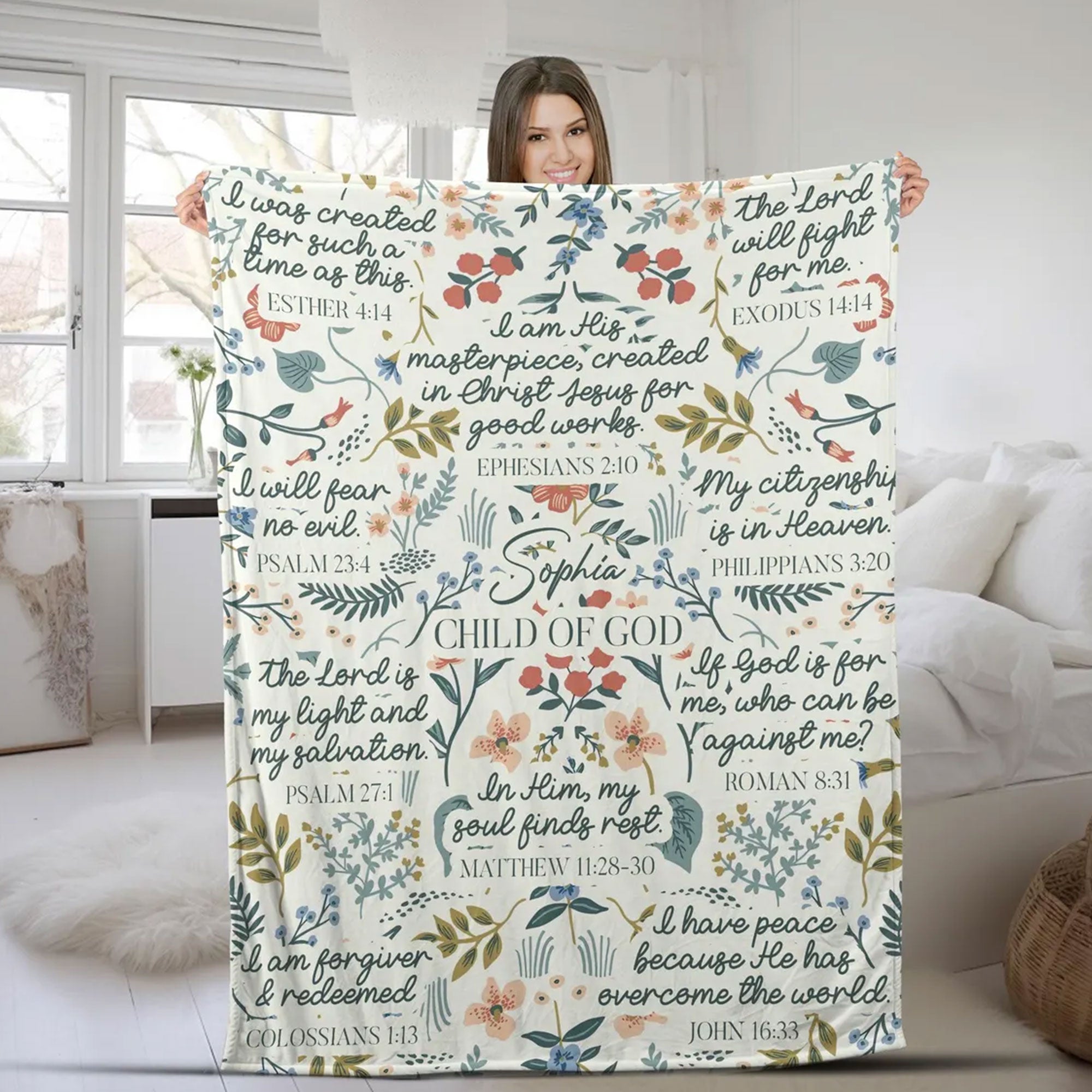Custom Name Christian Blanket, Child of God Inspiration Throw, Personalized Faith Gift for Family, Bible Verse Blanket, Sherpa Blanket