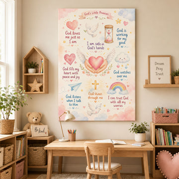 God’s Little Promises Christian Kids Wall Art Pastel Watercolor Nursery Faith Affirmation Canvas Print