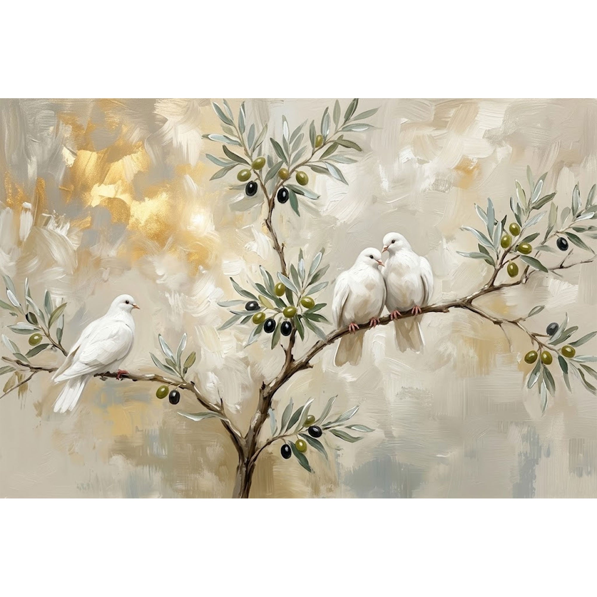 Olive Branch Dove Canvas Print, Symbol of Peace Wall Art, Neutral Bird Painting, Calm Minimalist Home Decor