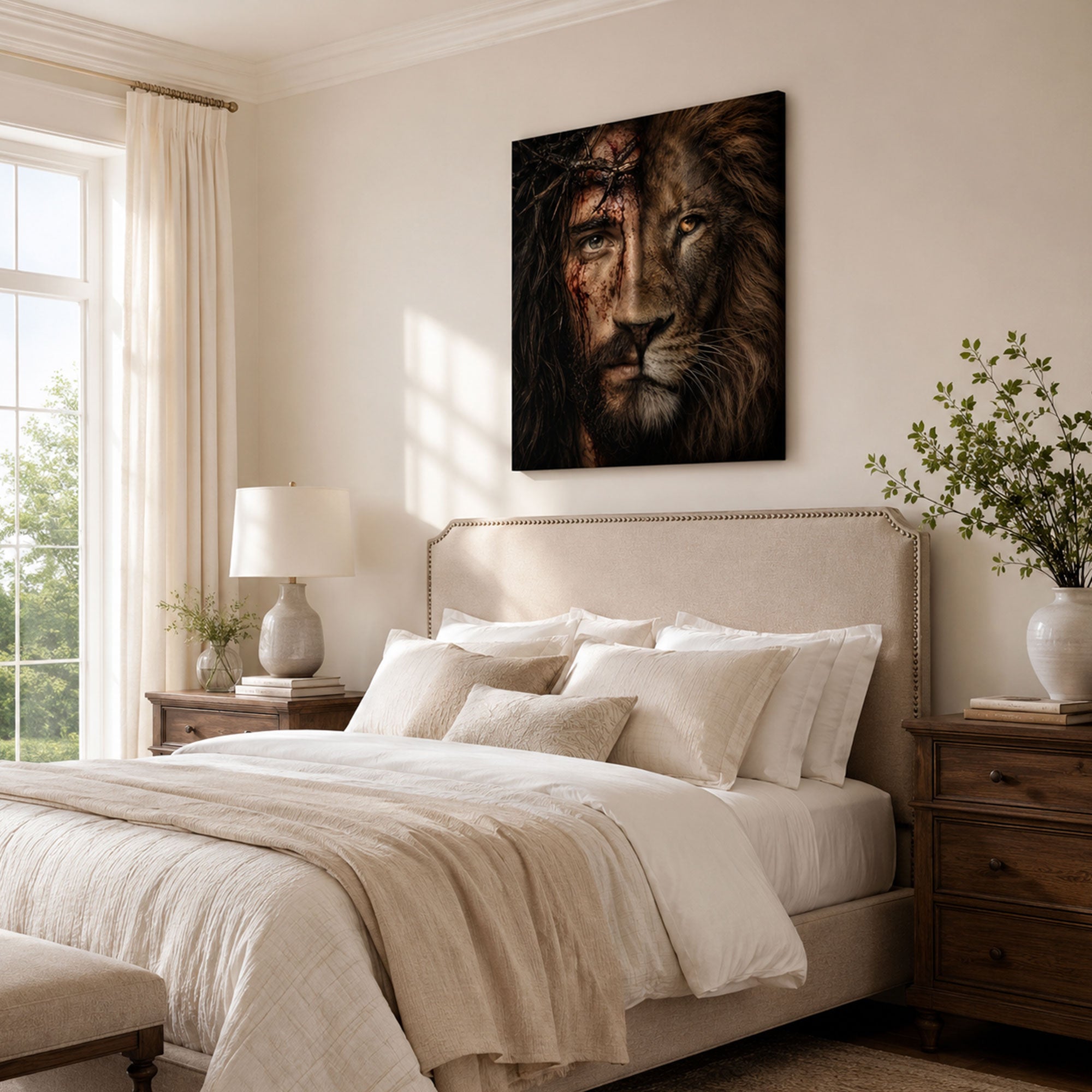 Jesus and Lion of Judah Canvas Print, Christian Faith Wall Art Gift