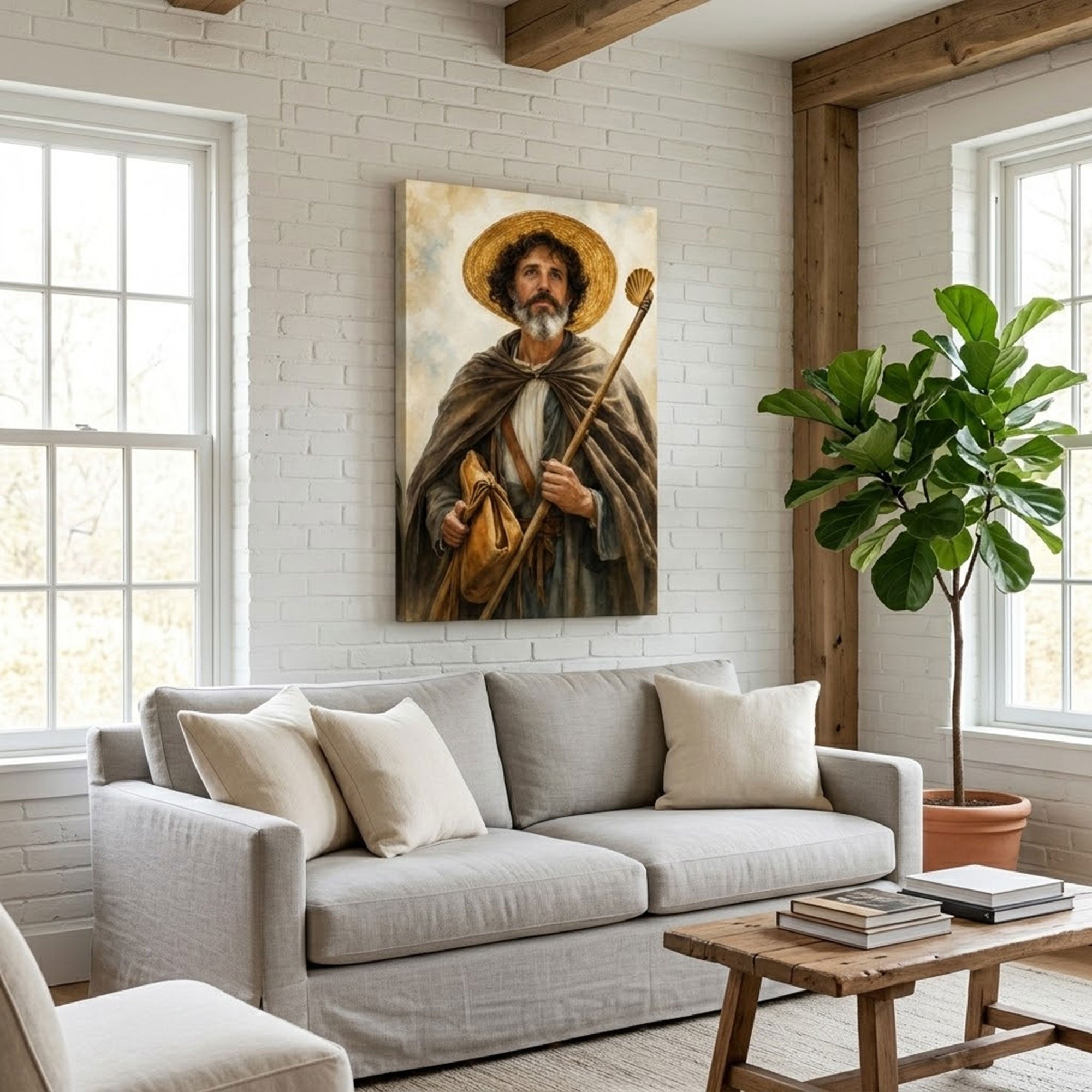 Saint James the Greater Pilgrim Canvas Print, Catholic Apostle Decor
