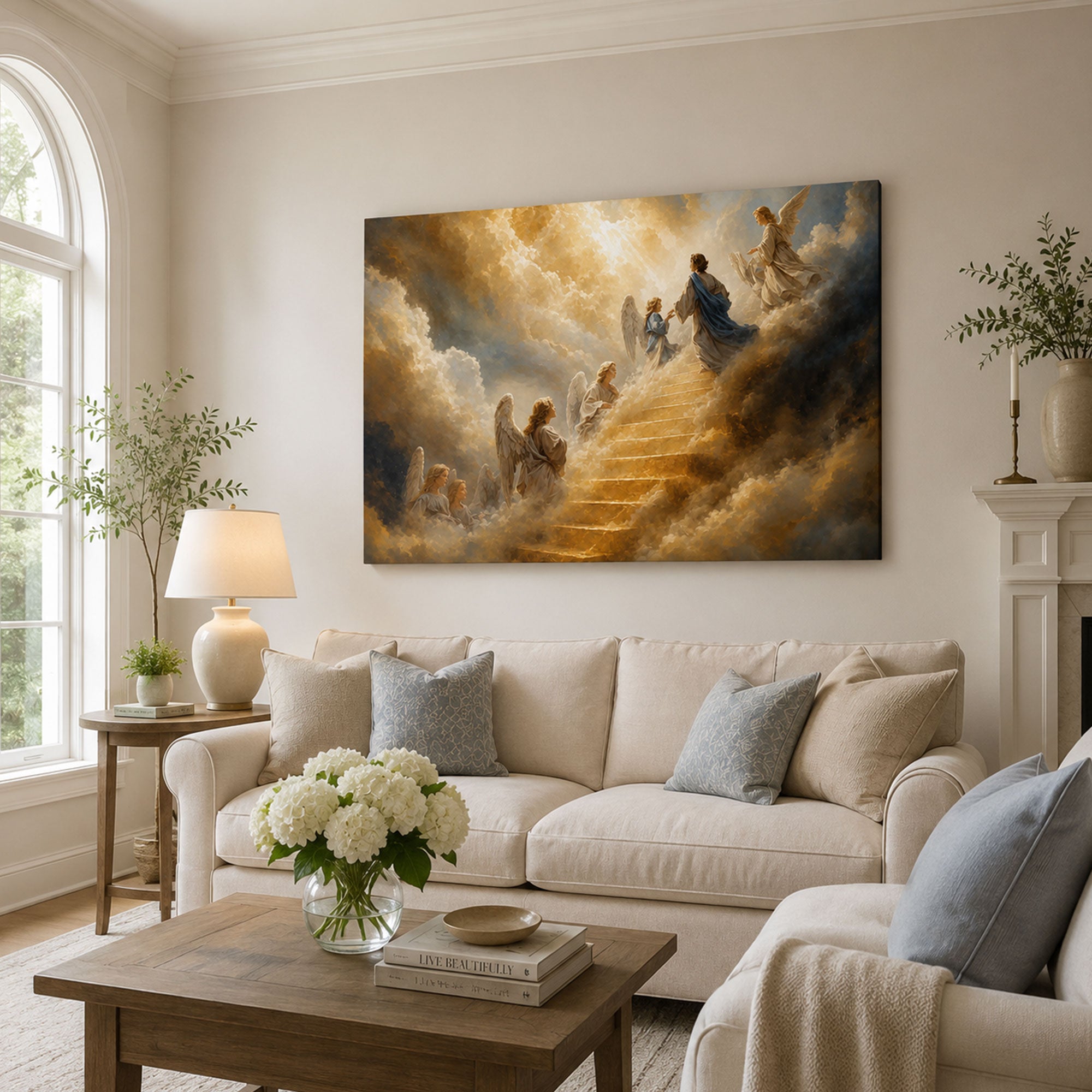 Stairway to Heaven with Angels Canvas Print, Christian Home Decor