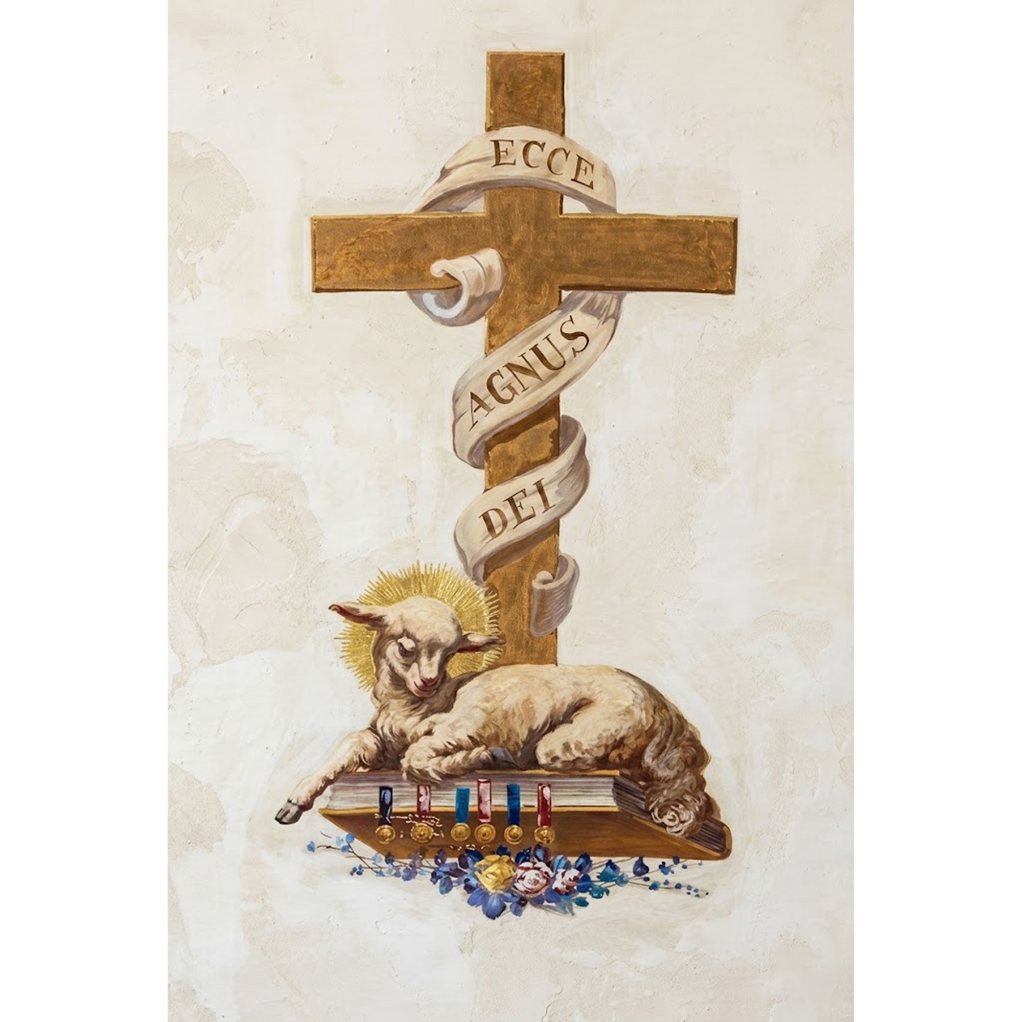 Agnus Dei Lamb of God Canvas Print, Christian Cross Wall Art, Sacred Religious Painting, Catholic Faith Decor