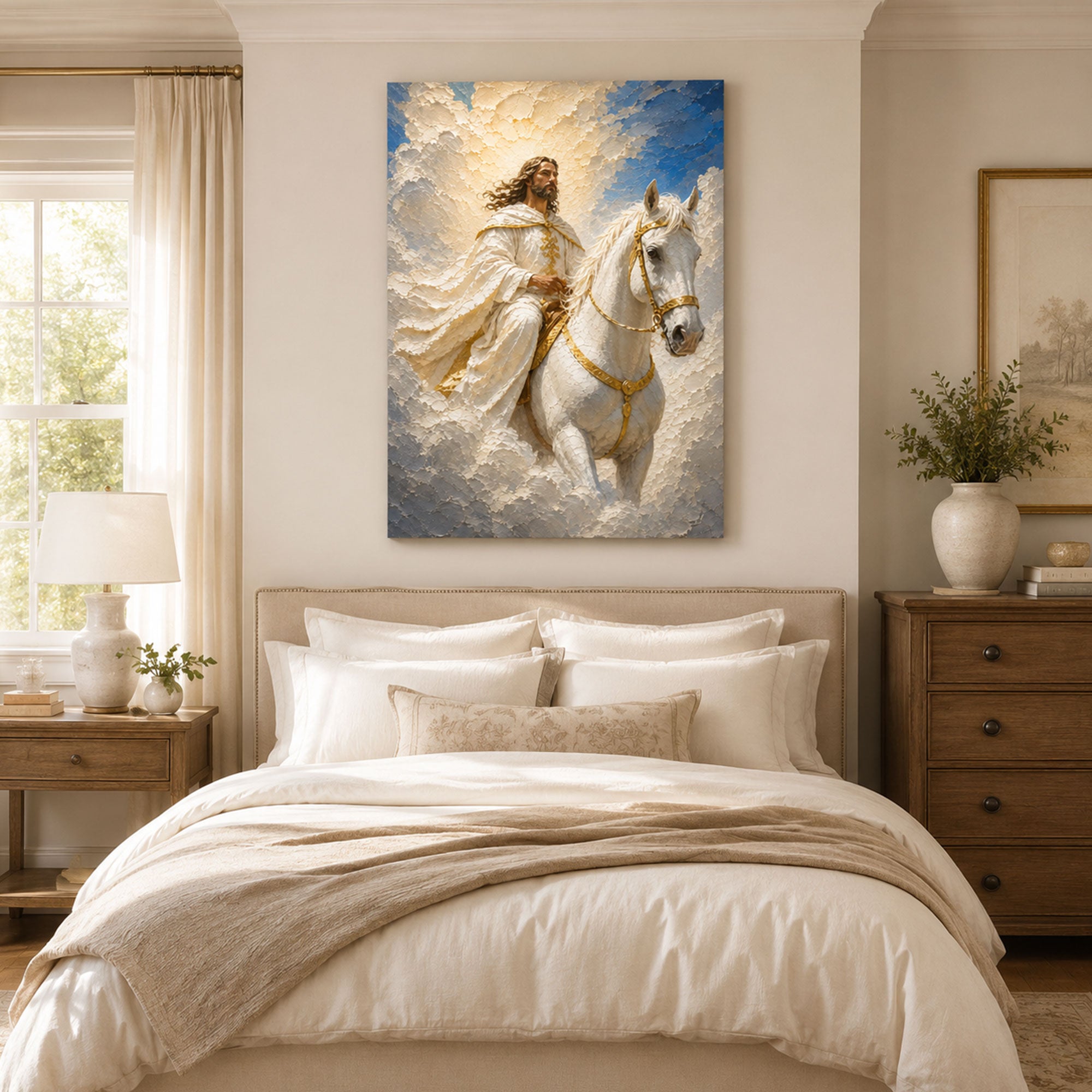 Second Coming of Jesus Canvas Print, White Horse Christian Wall Art Gift