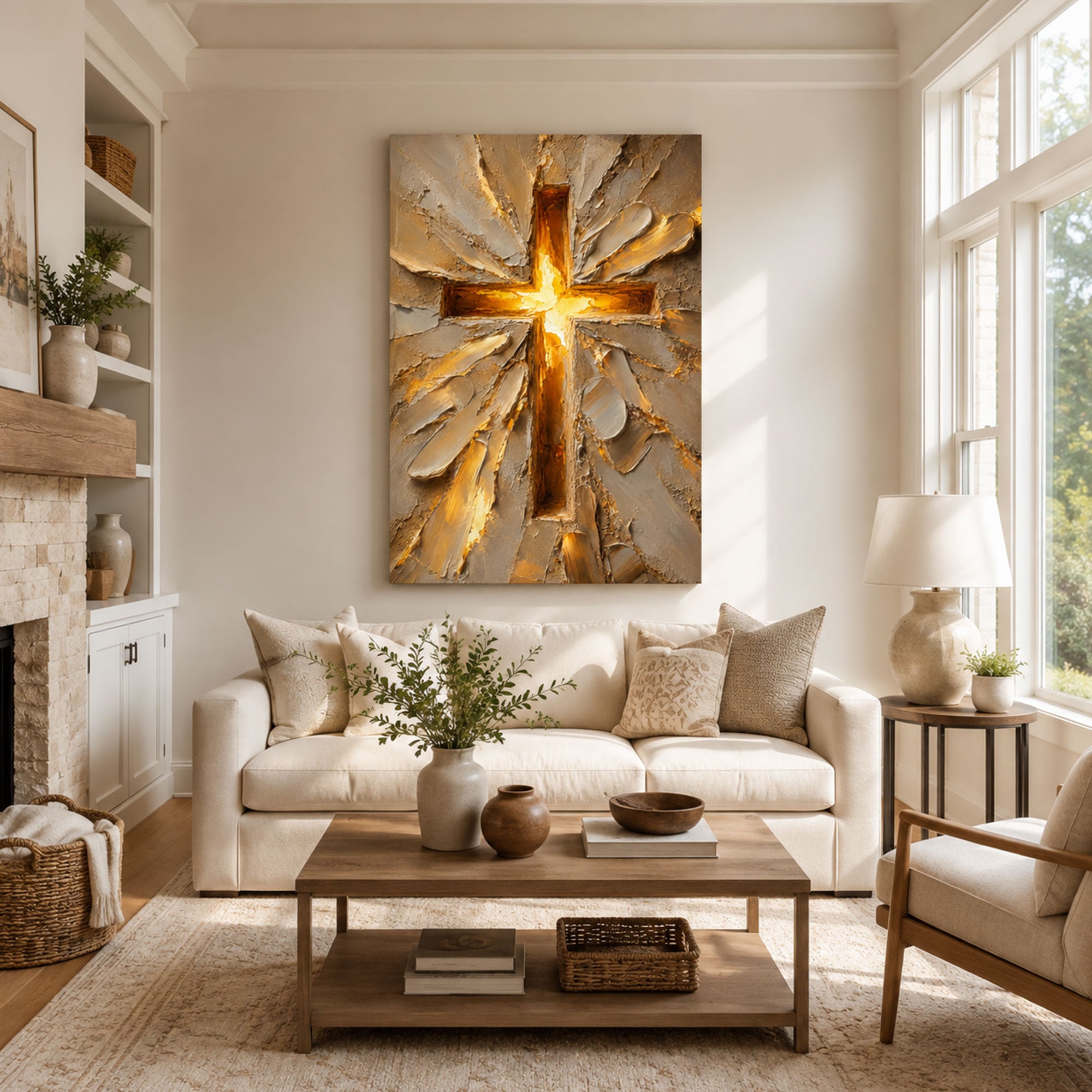 Glowing Cross Canvas Print, Light of Christ Christian Wall Decor, Faith and Hope Gift