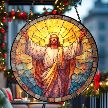 Jesus Stained Glass Suncatcher, Christian Window Hanging Decor, Radiant Faith Blessing Art, Religious Home Gift