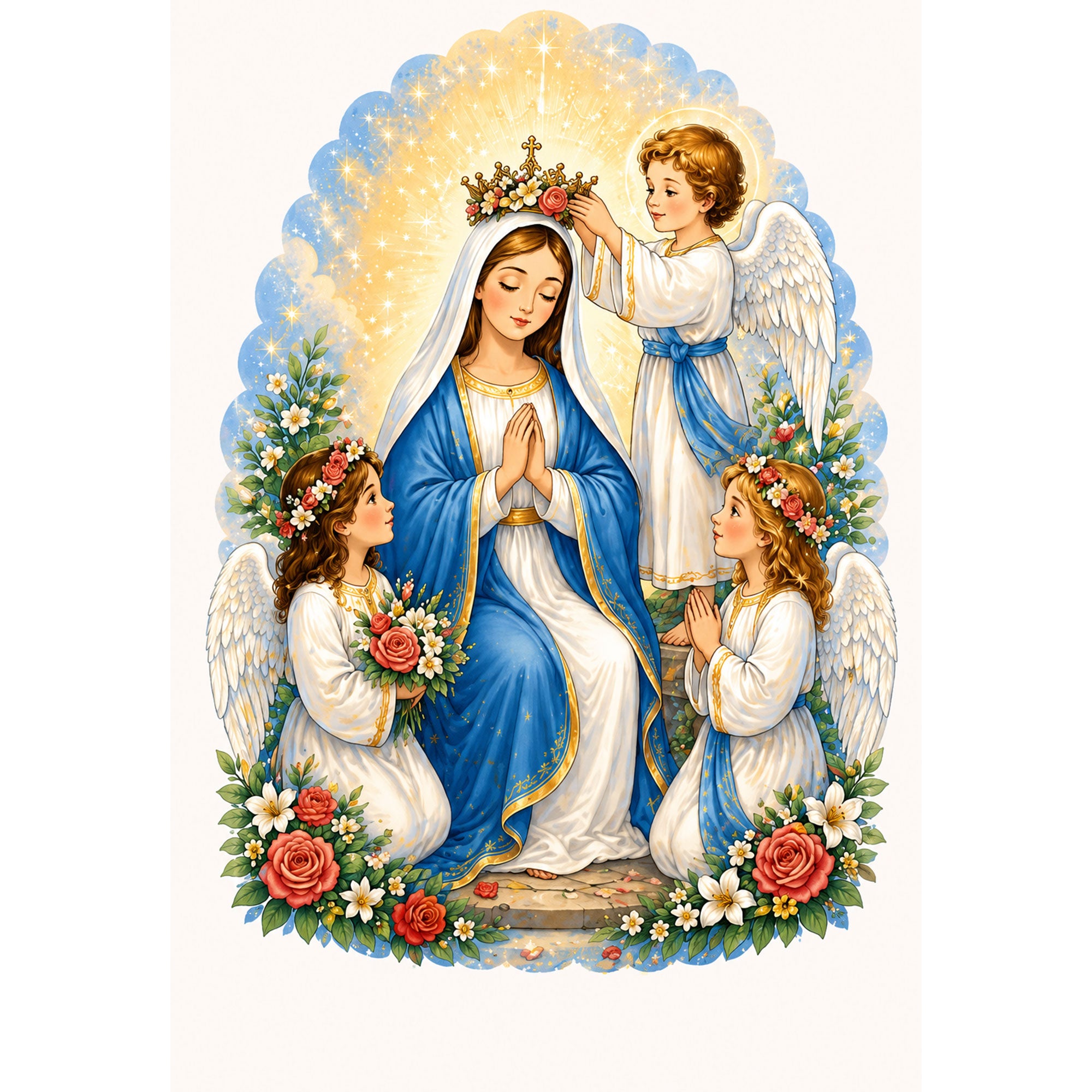Coronation of the Blessed Virgin Canvas Print, Angelic Mary Christian Wall Art, Heavenly Catholic Faith Decor