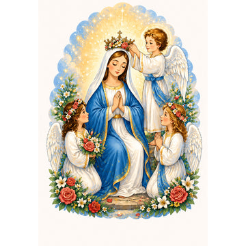Coronation of the Blessed Virgin Canvas Print, Angelic Mary Christian Wall Art, Heavenly Catholic Faith Decor
