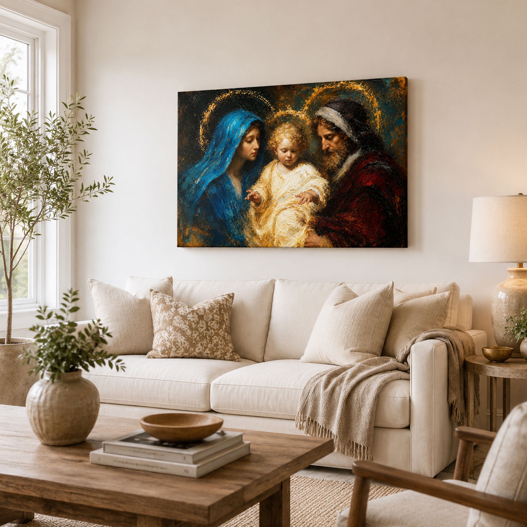 Holy Family with Baby Jesus Canvas Print, Catholic Home Decor