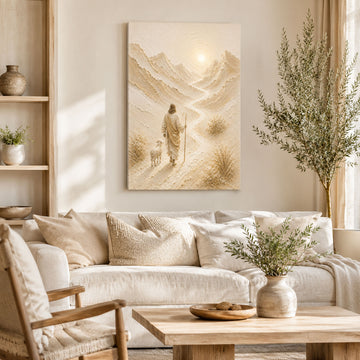 Jesus the Good Shepherd Canvas Print, Soft Neutral Christian Decor