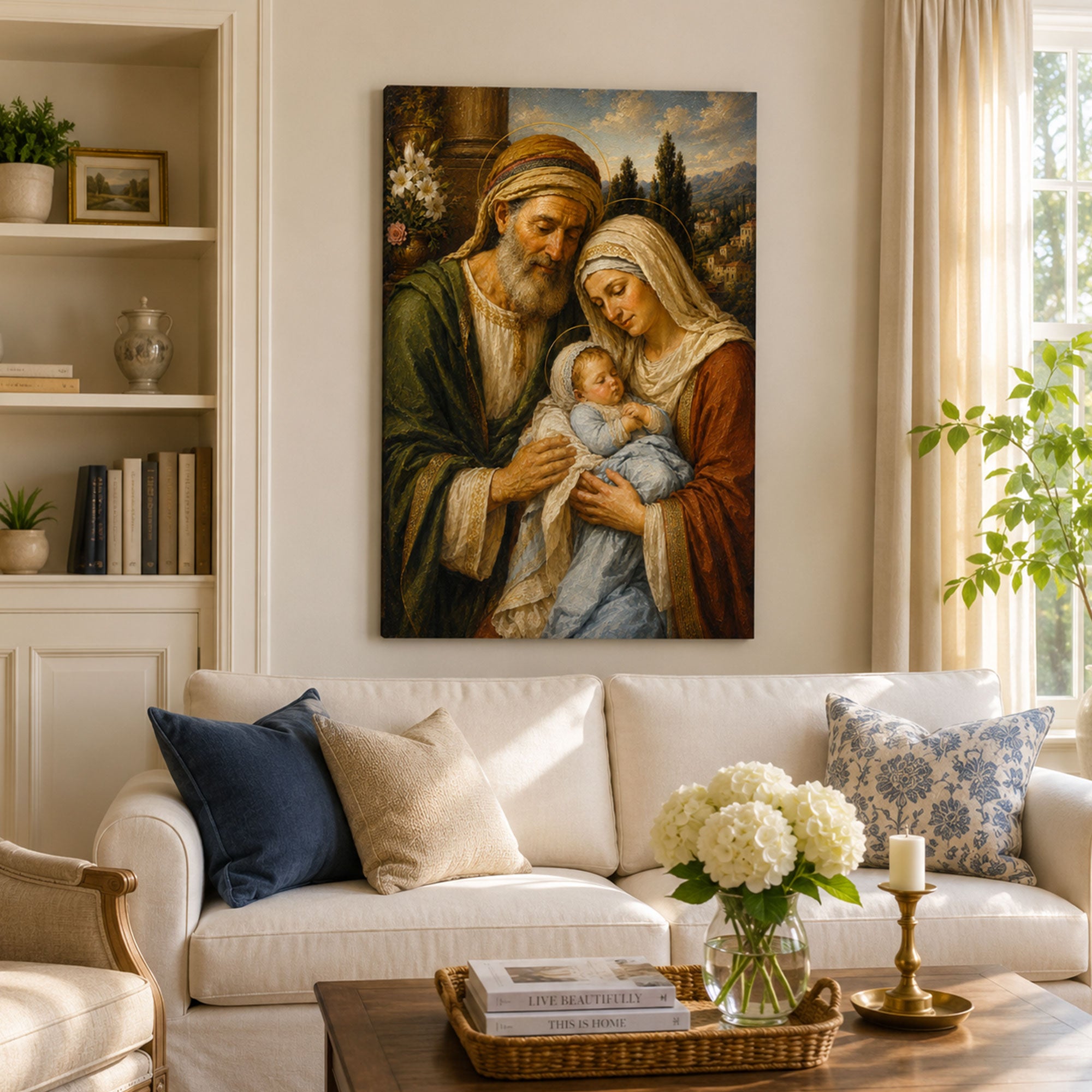 Saint Joachim and Saint Anne with Infant Mary Canvas Print, Catholic Family Art