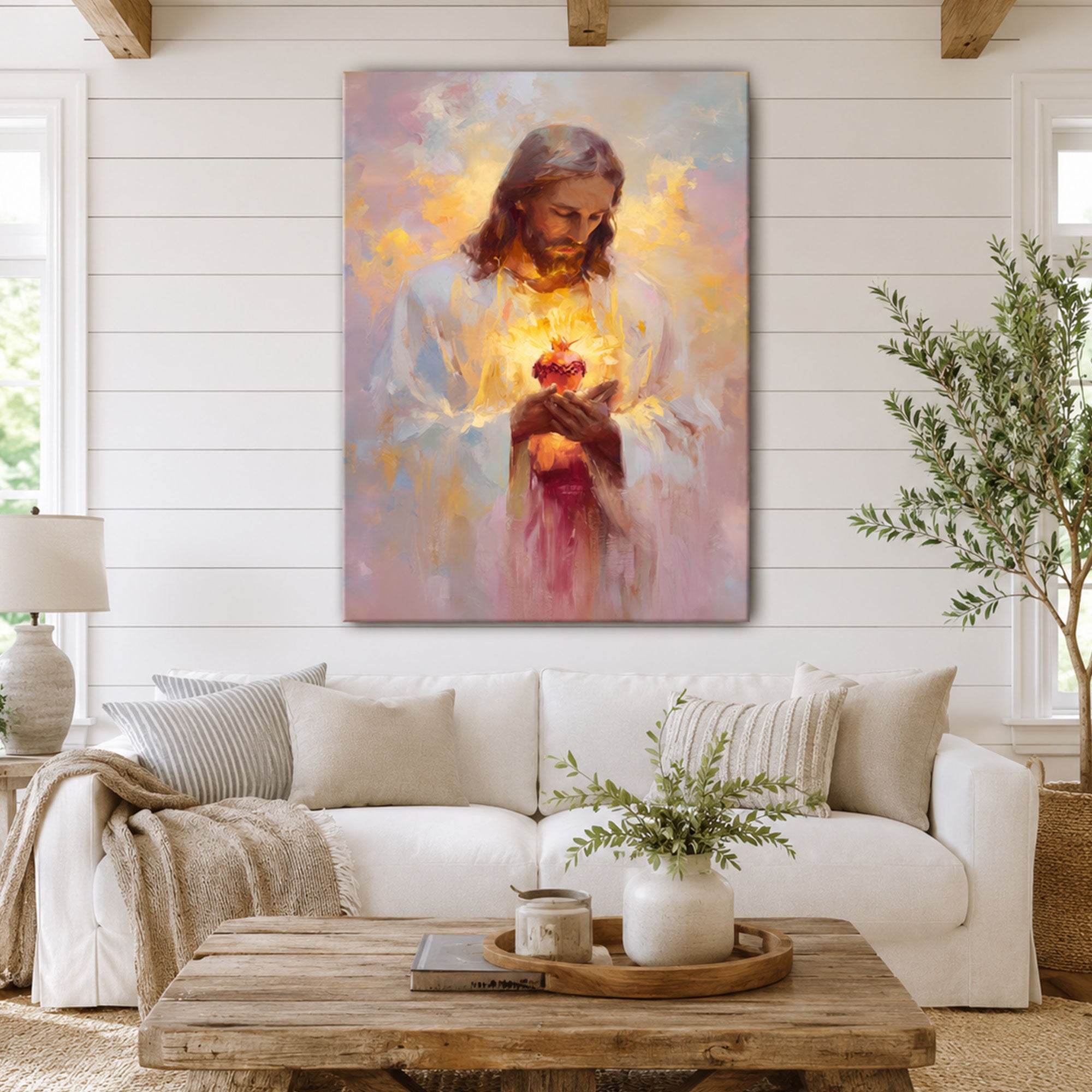 Sacred Heart of Jesus Canvas Print Glowing Christian Wall Art Inspirational Faith Home Decor