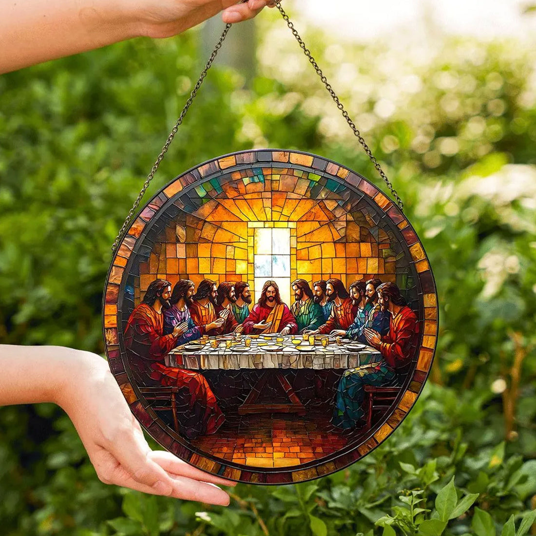 Last Supper Stained Glass Suncatcher, Christian Window Hanging Decor, Jesus Religious Wall Art, Faith Gift