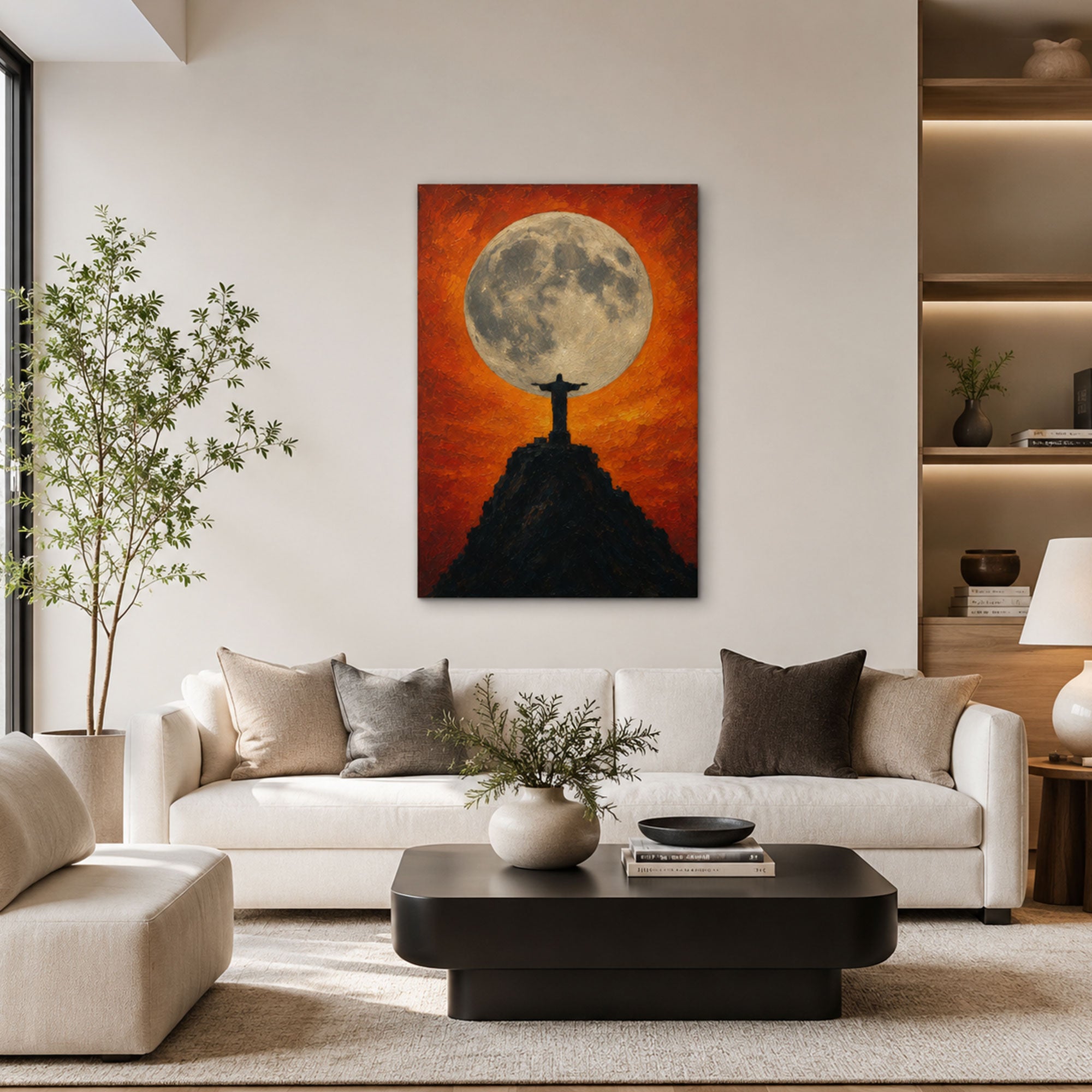 Christ the Redeemer Moon Canvas Print, Jesus Christian Wall Decor, Faith and Hope Gift