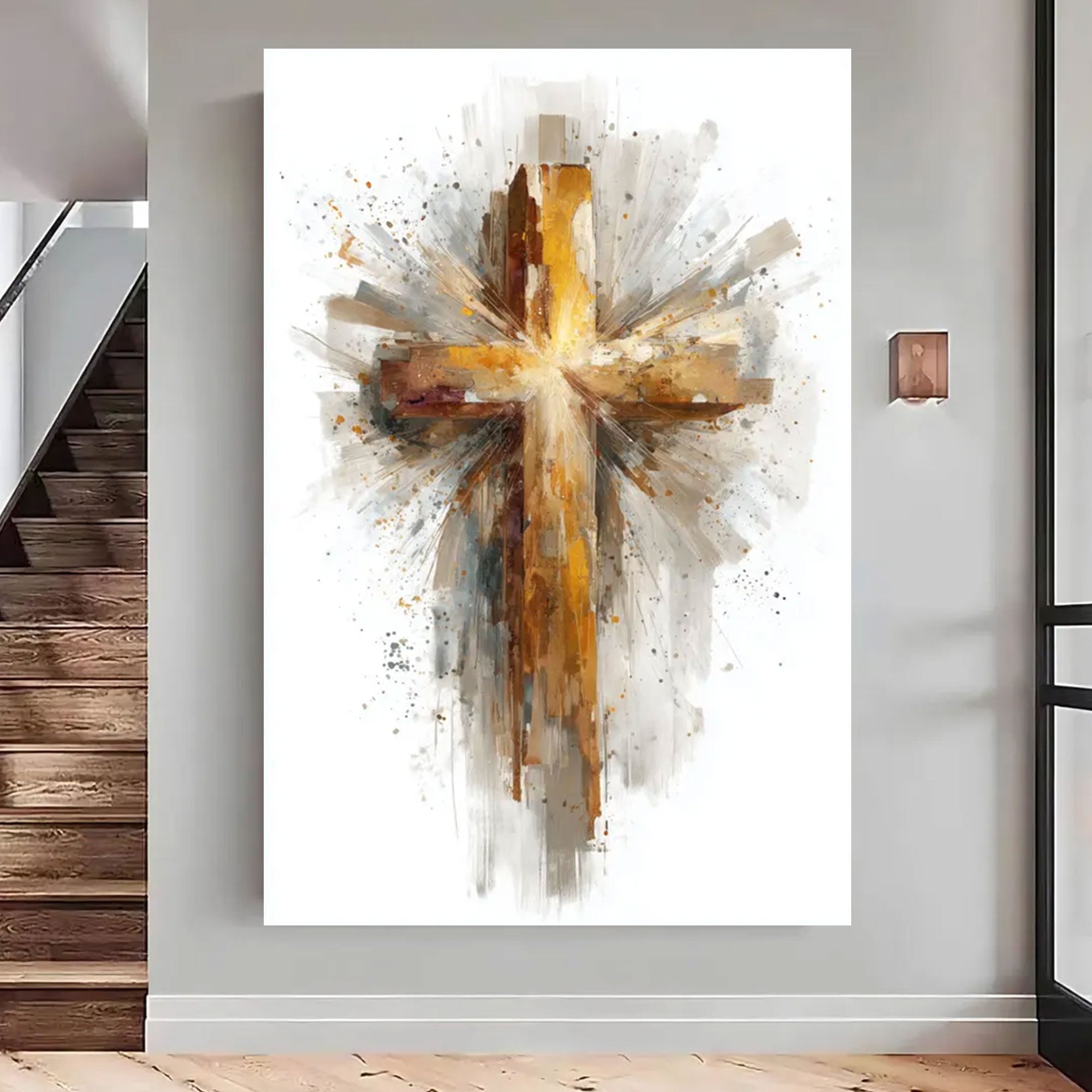 Abstract Cross Canvas Print, Large Christian Wall Art, Oversized Statement Piece, Modern Faith Home Decor, Ready to Hang Inspirational Gift