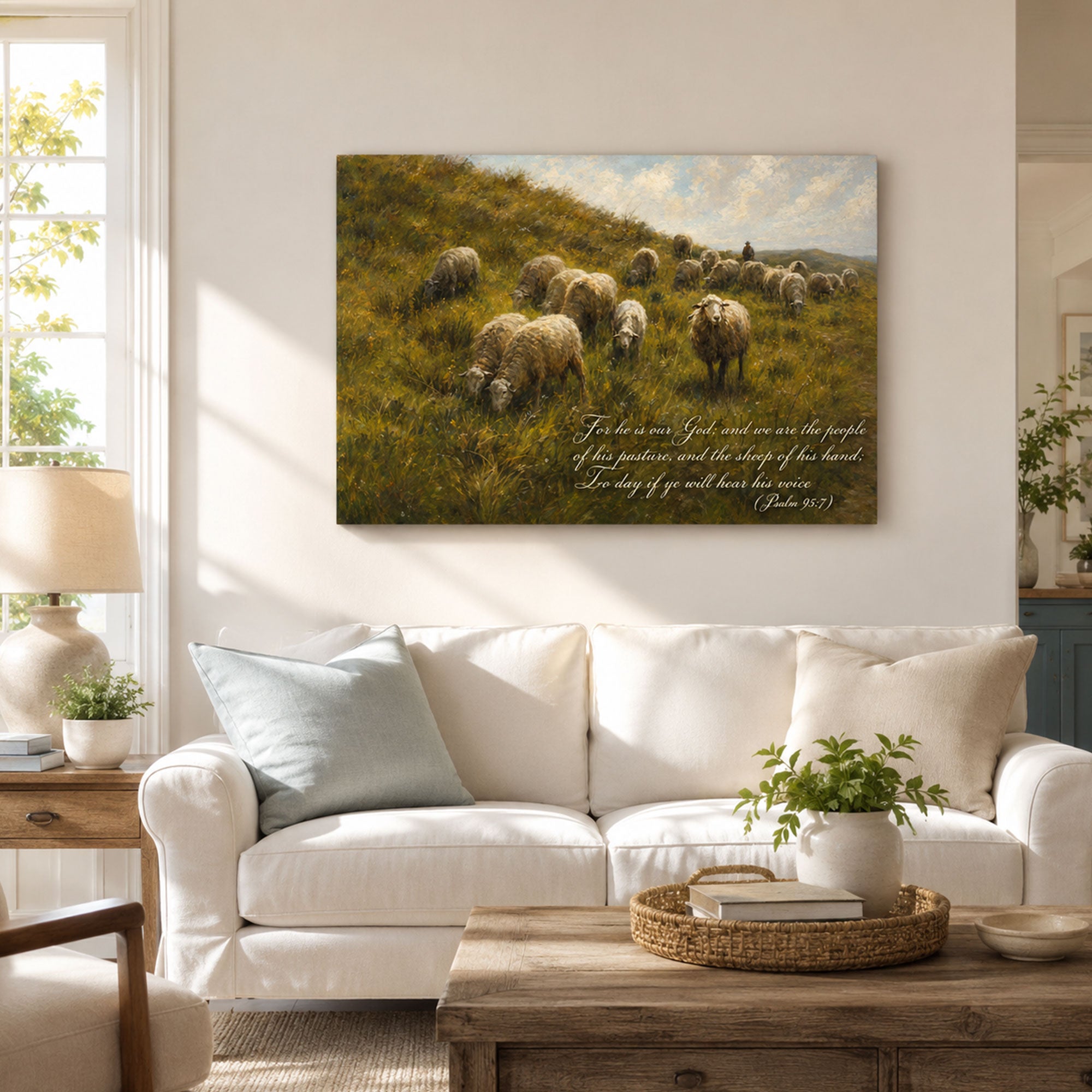 Psalm 95:7 Sheep Canvas Print, People of His Pasture Christian Wall Decor, Bible Verse Faith Gift