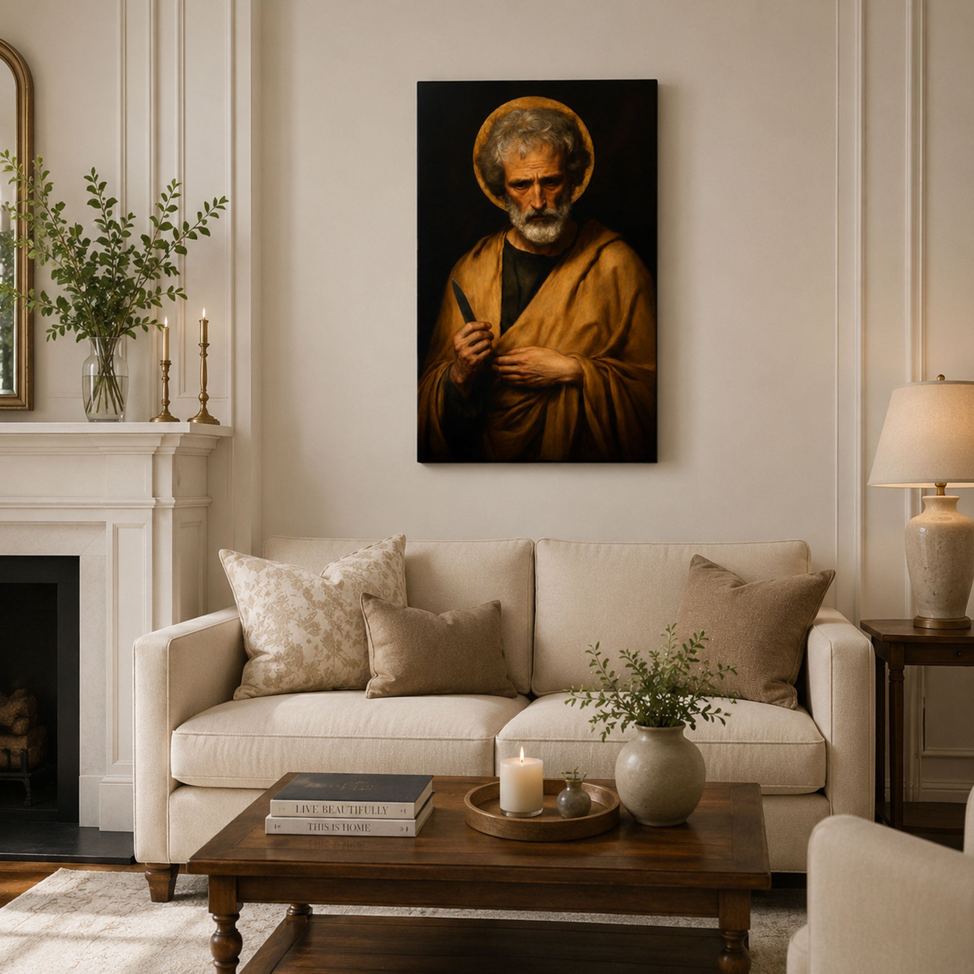 Saint Bartholomew with Martyr’s Knife Canvas Print, Dark Catholic Art