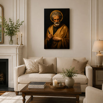 Saint Bartholomew with Martyr’s Knife Canvas Print, Dark Catholic Art