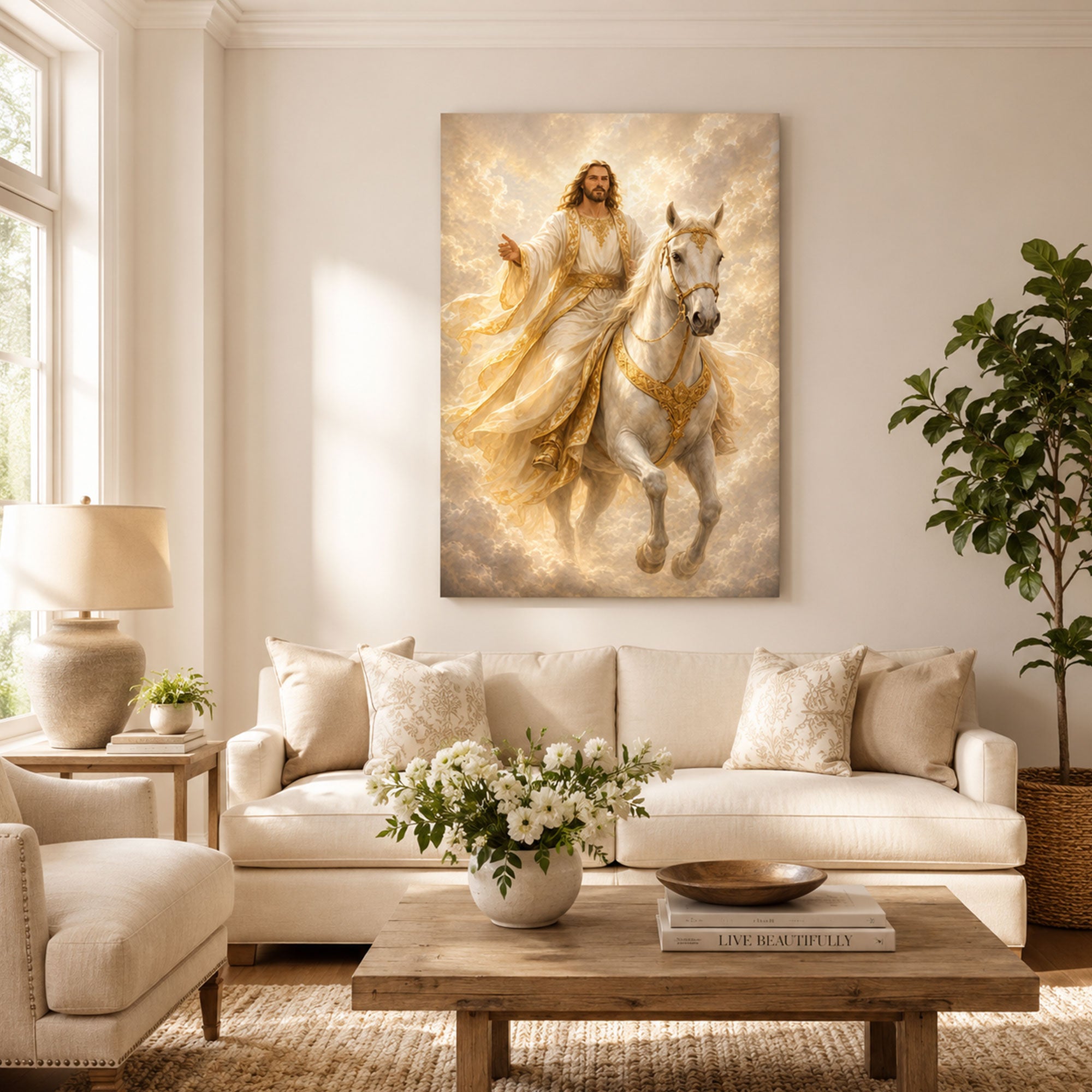 Jesus Christ on White Horse Canvas Print, Second Coming Christian Wall Art, King of Kings Faith Home Decor Gift