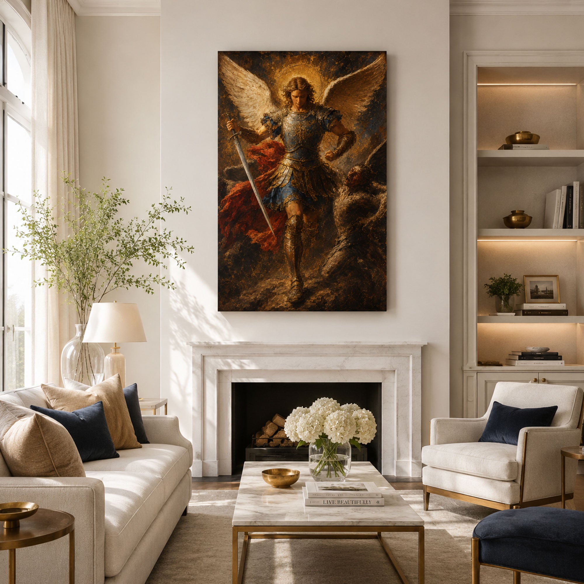 Saint Michael Defeating Satan Canvas Print, Catholic Home Decor
