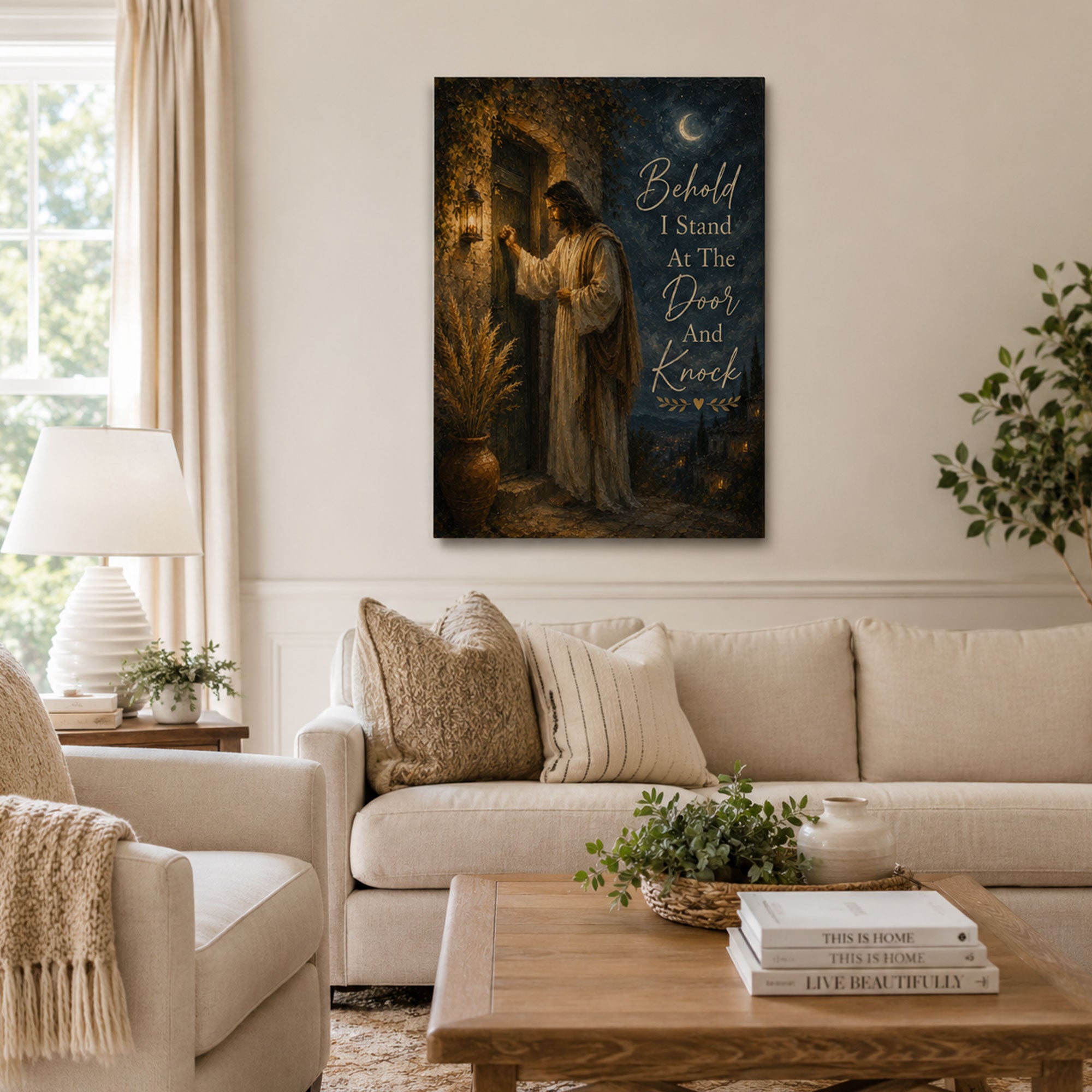 Revelation 3:20 I Stand at the Door and Knock Canvas Print, Christian Home Decor