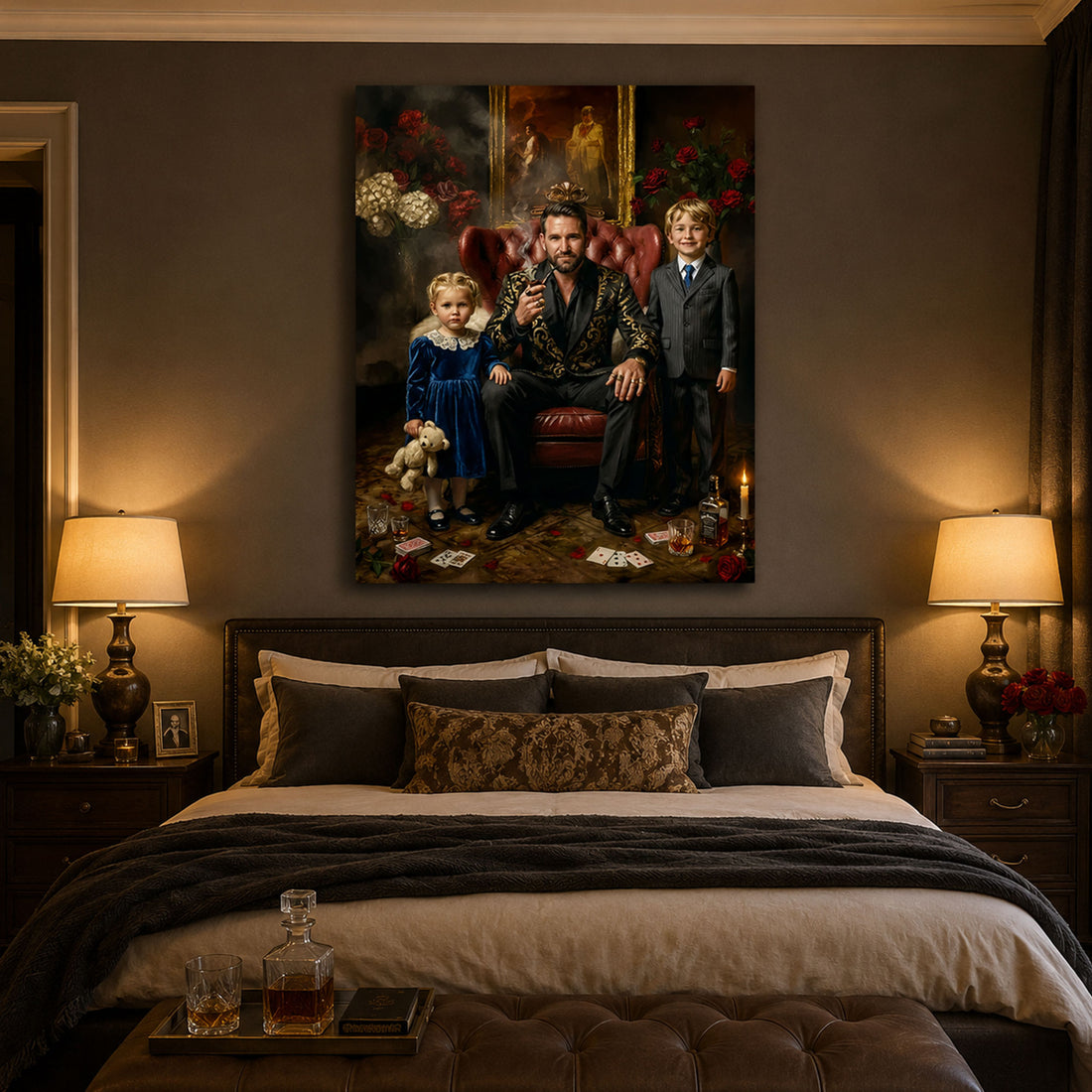 Custom Face For Dad Godfather Canvas, Personalized Father and Kids Portrait, Funny Father’s Day Gift
