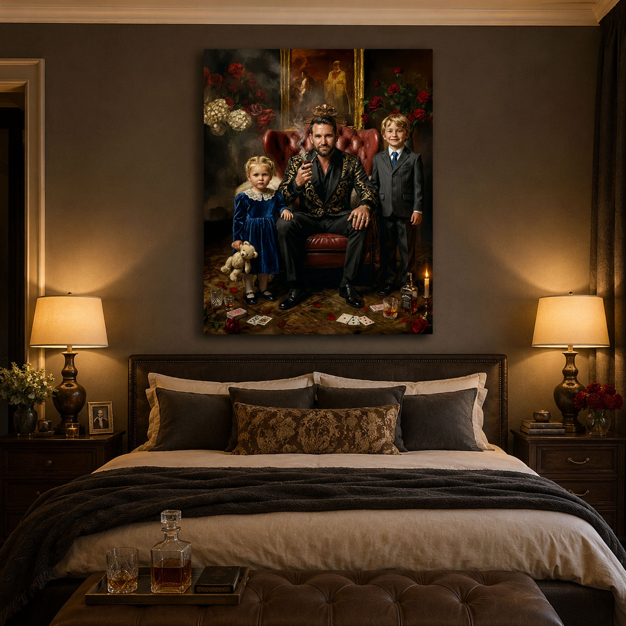 Custom Face For Dad Godfather Canvas, Personalized Father and Kids Portrait, Funny Father’s Day Gift