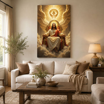 Jesus Christ Enthroned in Heaven Canvas Print Heavenly King Christian Wall Art Sacred Faith Home Decor